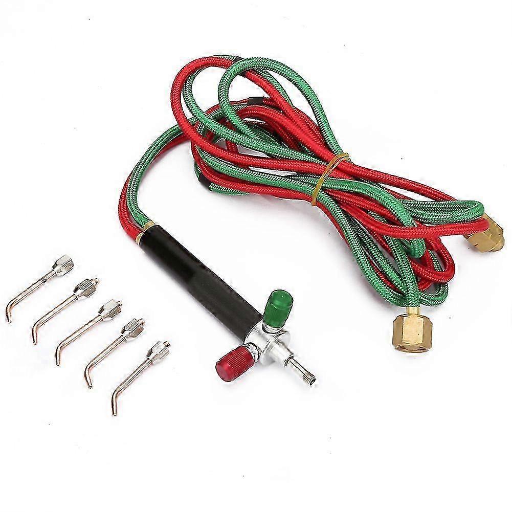 Mini Oxygen Gas Torch Acetylene Welding Soldering Gun Tool Kit 5Pcs Replaceable Tips
