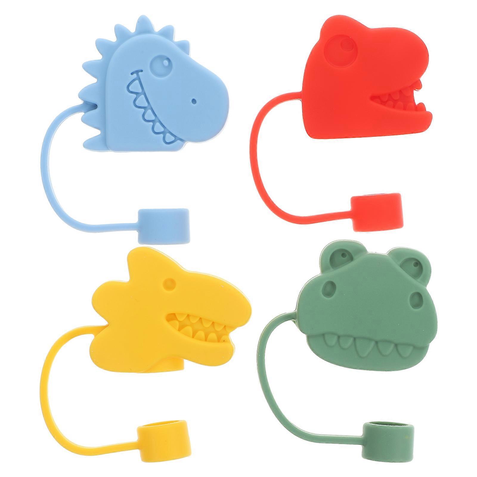 Dinosaur Shape Straw Covers Silicone Straw Cap for Home Use 4Pcs Pack