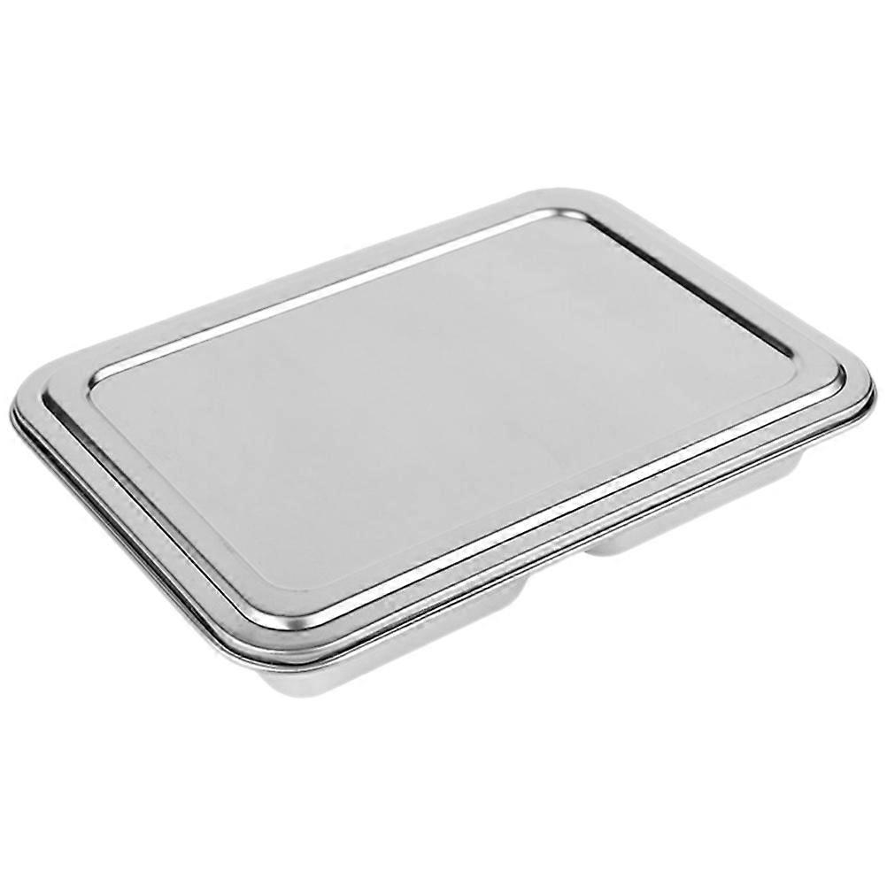Silver Stainless Steel Divided Plate for Food Serving 2Sets Three Compartments