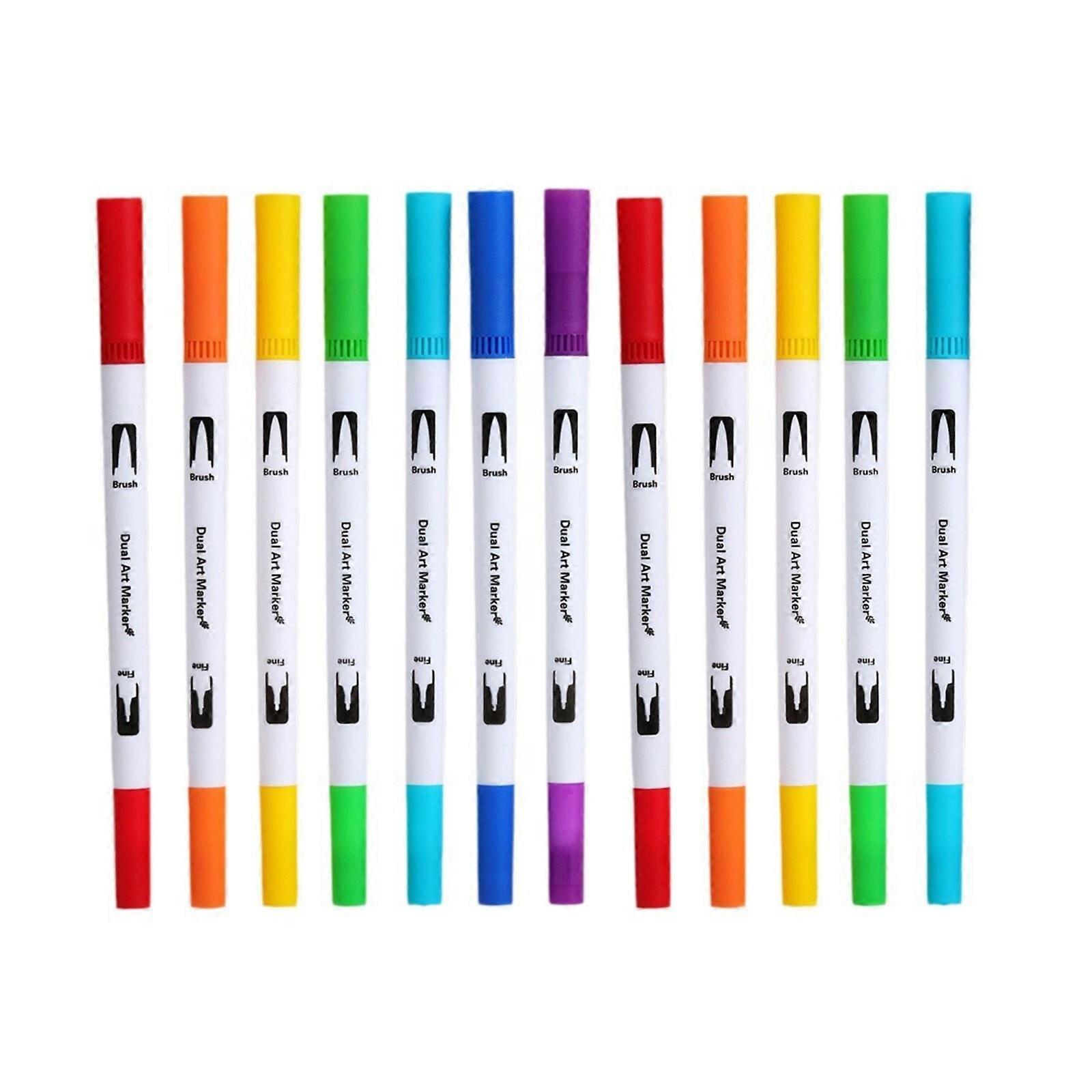 Pen School Supplies: 24 Colors Brush Marker Pens with Fine & Brush Tip, 5ml, for Adult Coloring, Journaling, Calligraphy, Drawing, Sketching,