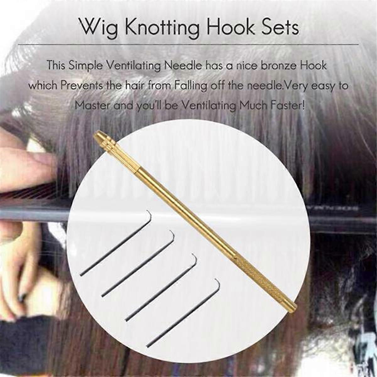 4pcs Ventilating Needles +1 Brasss Holder Making Wigs Knotting Hook