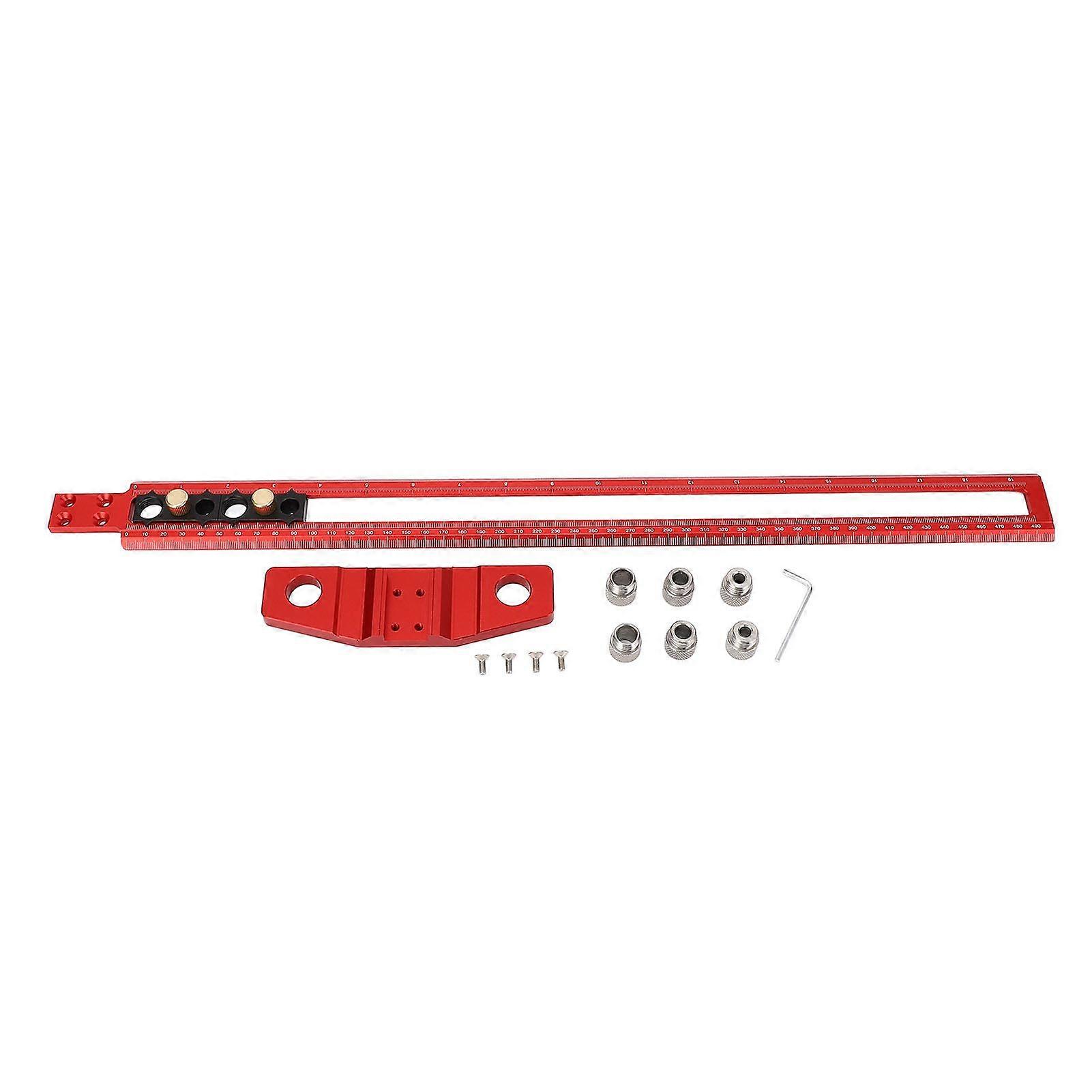 Woodworking T Square Ruler 50cm Metric Inch Scale Drilling Positioning Marking Ruler with 6 8 10mm Drill Sleeves