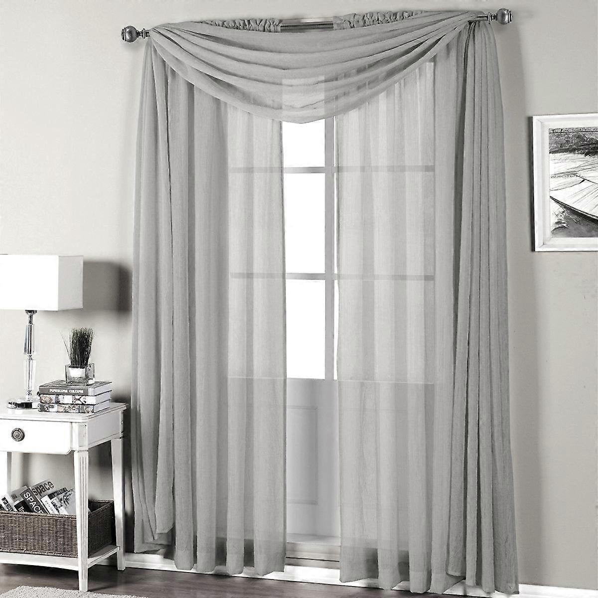 Qutain Linen Solid Viole Sheer Curtain Window Panel Drapes 55" x 84 inch - Silver