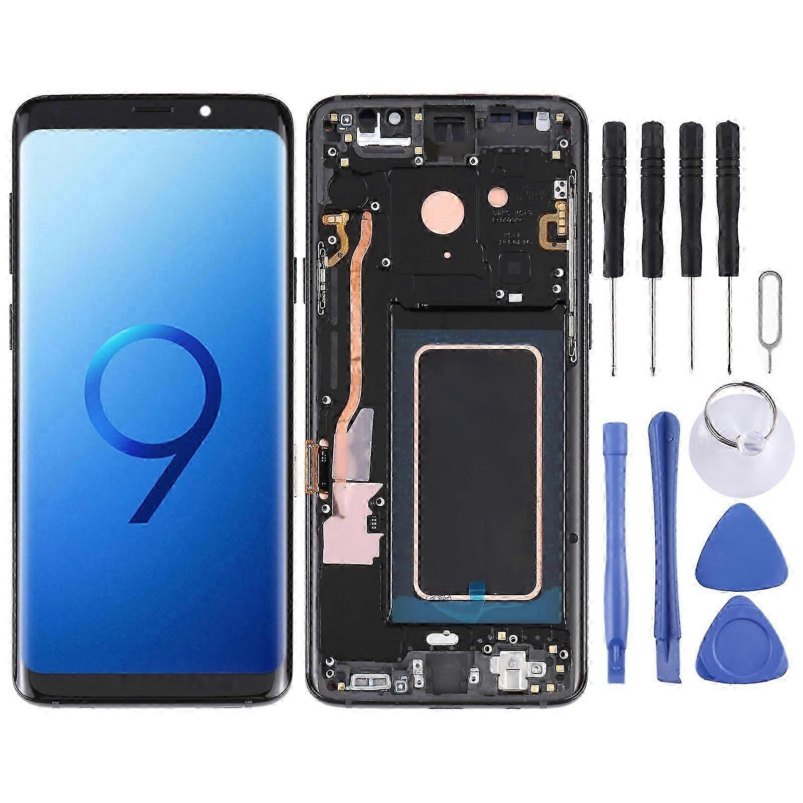 Galaxy S9 / G960F / DS / G960U / G960W / G9600デジタイザー用互換性のあるスーパーAMOLED LCDスクリーンフレーム付きフルアセンブリ