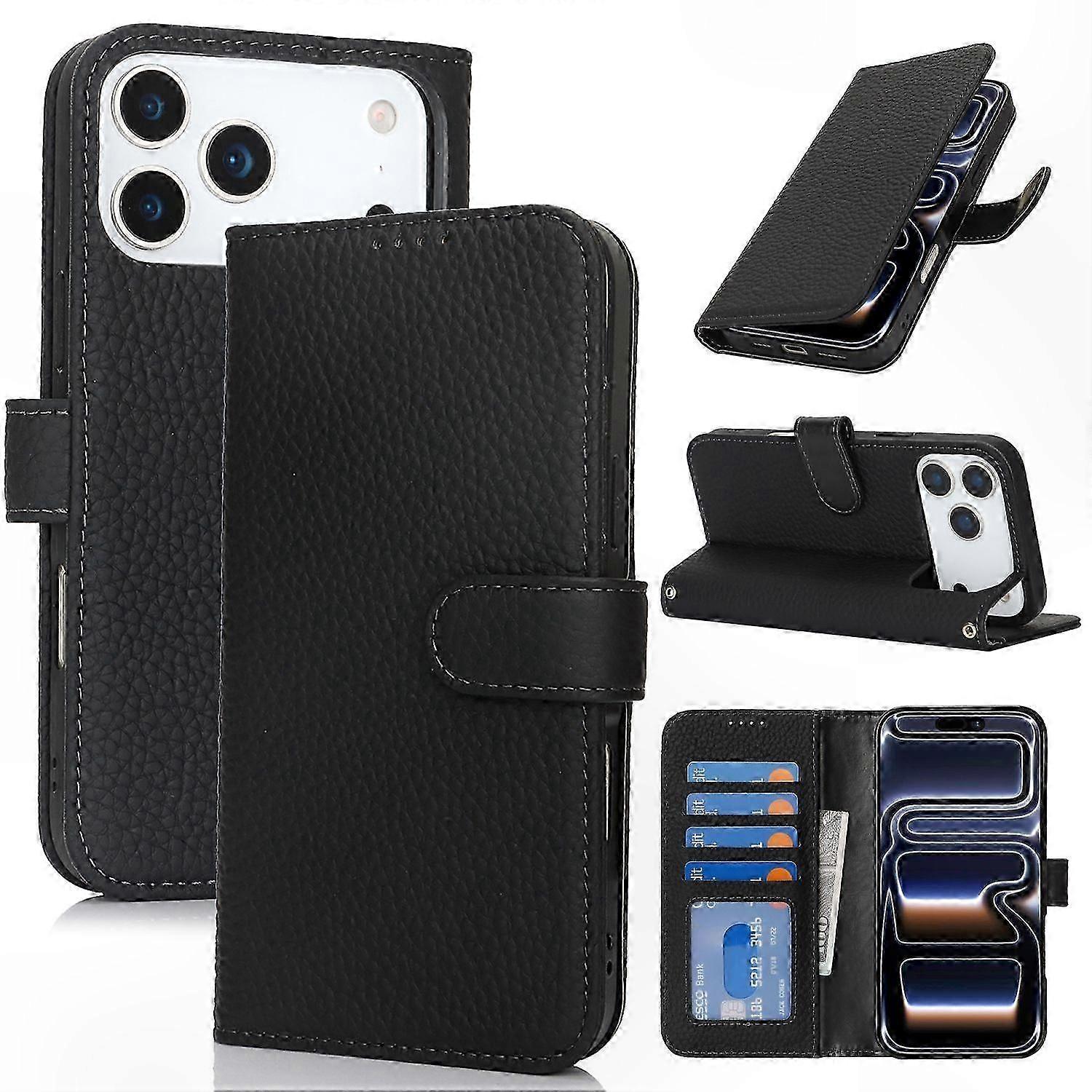 17 Pro Max Leather Wallet Case with Litchi Texture