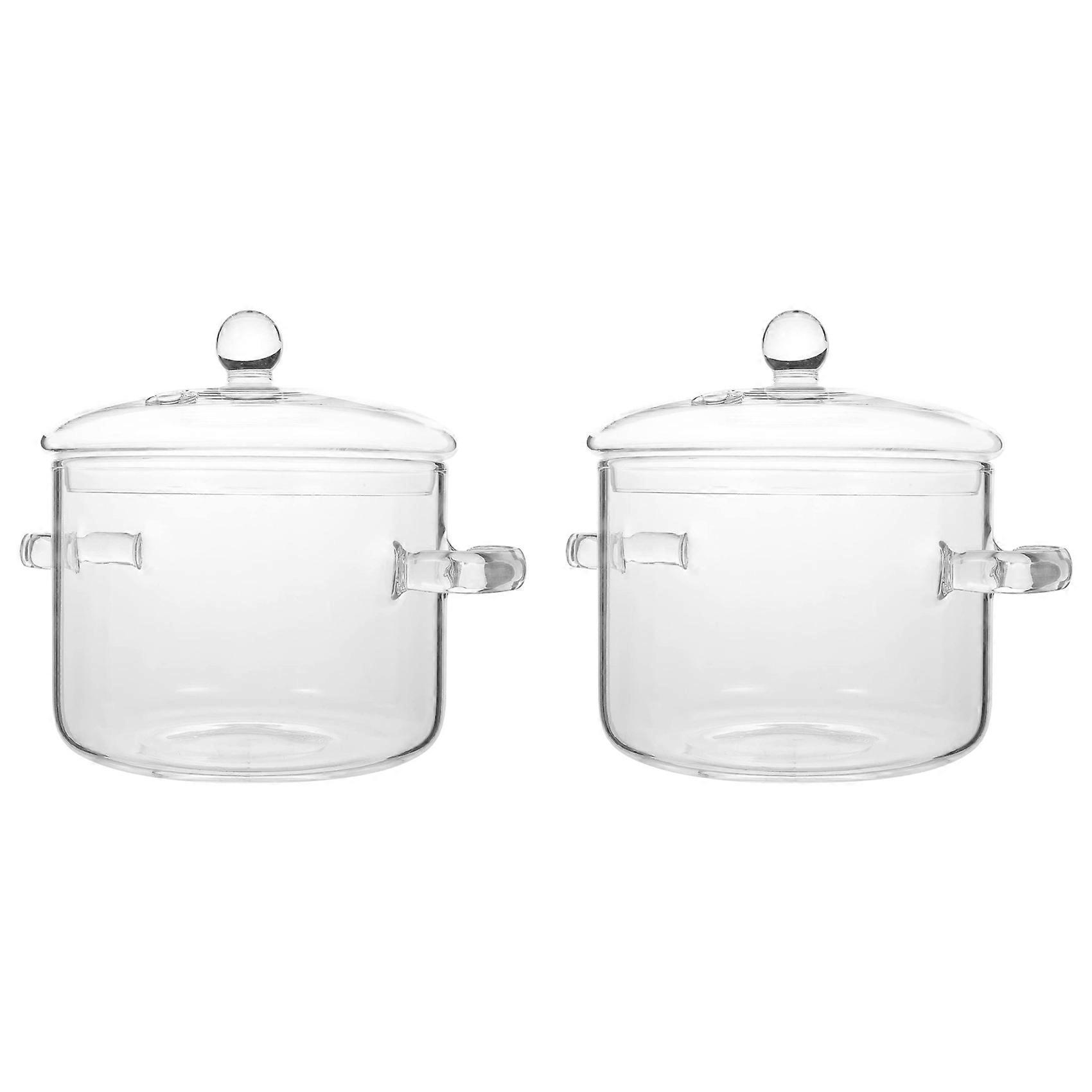 2X Glass Saucepan with Cover,Stovetop Cooking Pot with Lid and Handle Simmer Pot Clear Soup Pot,1900ML