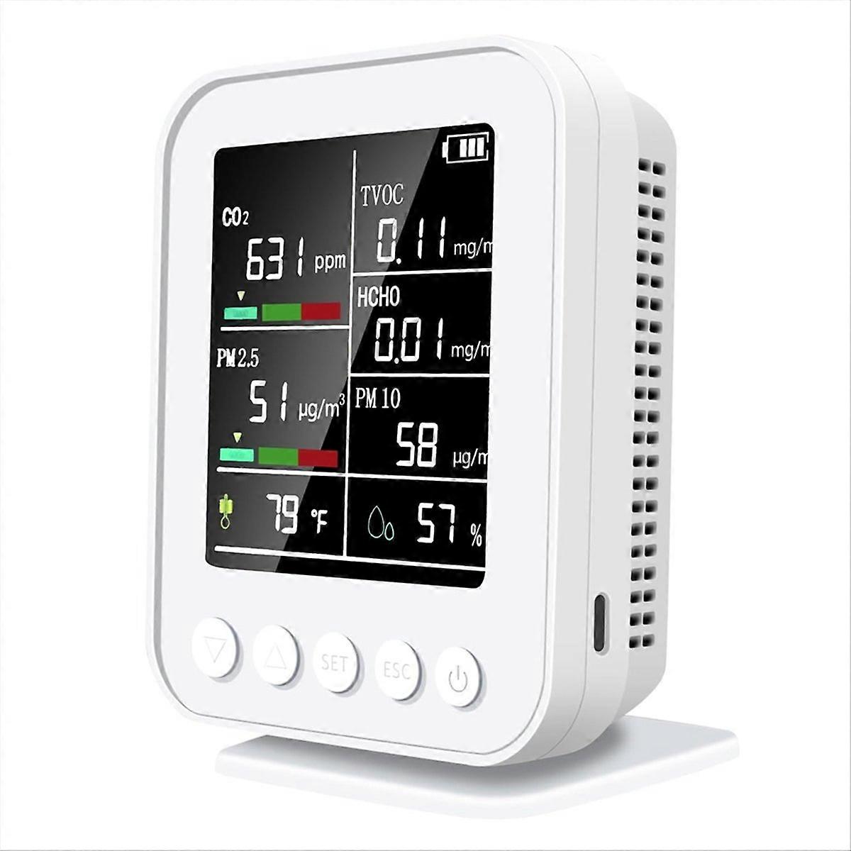 Smart 7 in 1 Air Quality Monitor with PM2.5, CO2 Detector with Alarm