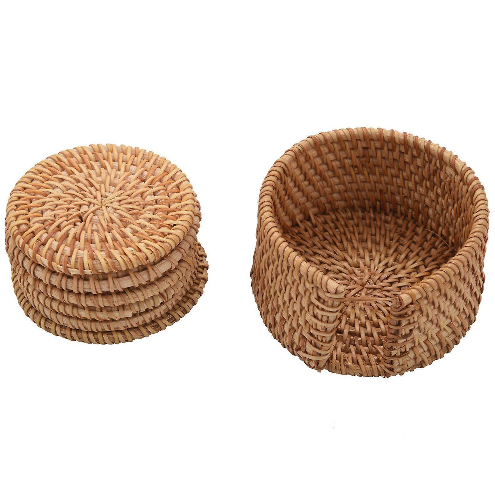 6Pcs/ Drink Coasters Set Round Tableware Rattan Weave Diameter 8Cm