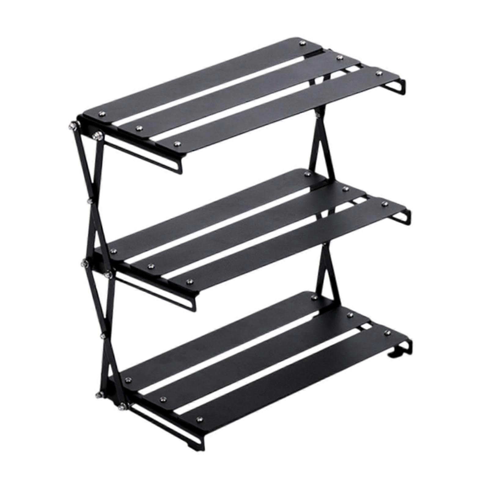 Camping Folding Rack Display 3Tier Folding Rack Portable Organizer Shelf Black For Kitchen And Family Reunions