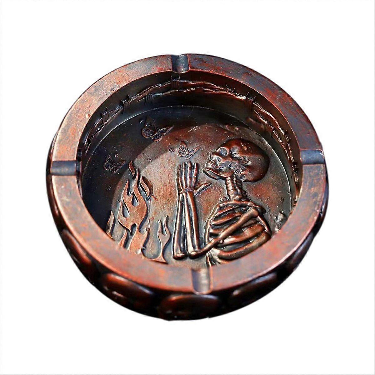Funny Skull Ashtray Tray Container Purple Copper