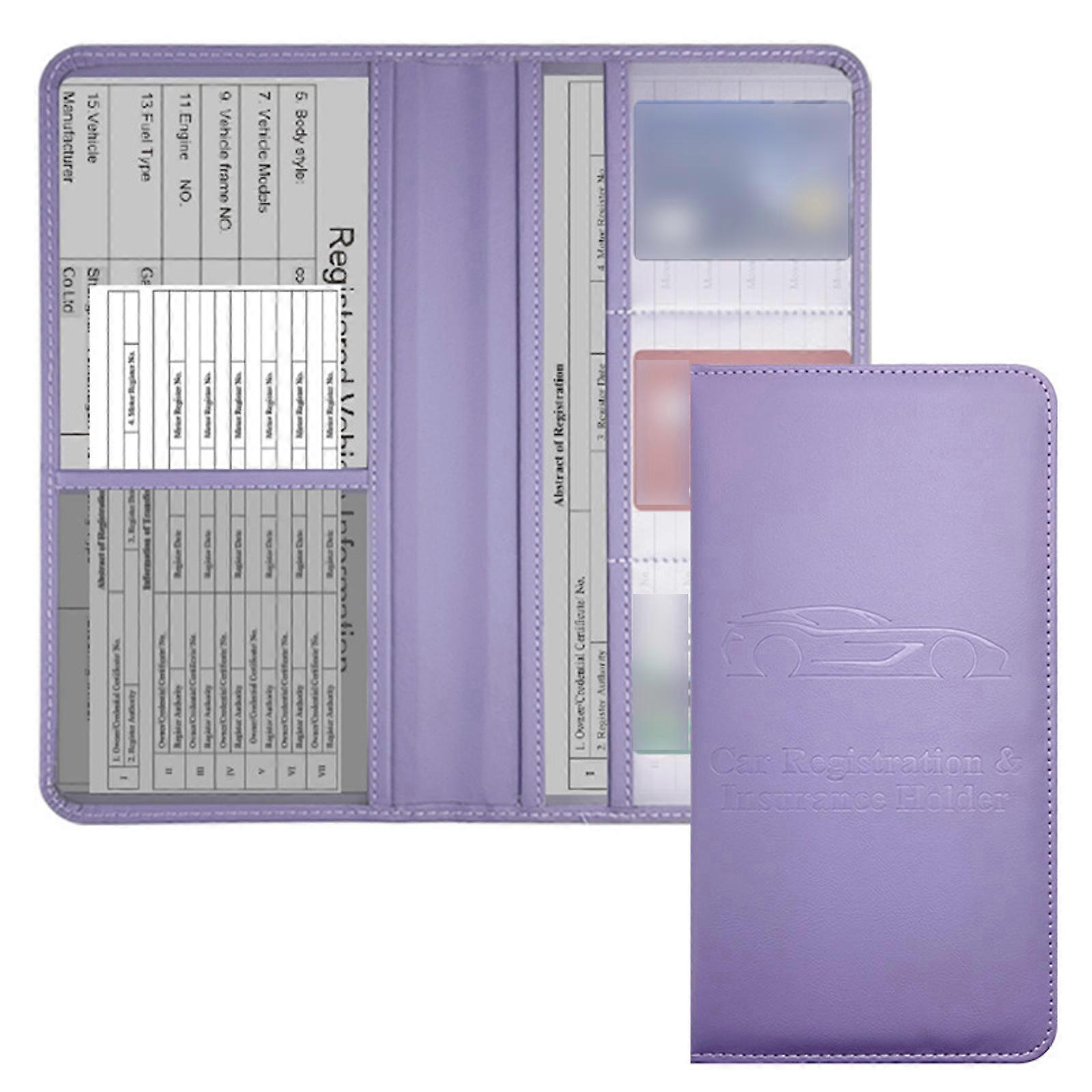 Car Registration Protector PU Vehicle Document Organiser Case With Multiple Pockets For Car File Insurance Verification  Taro purple