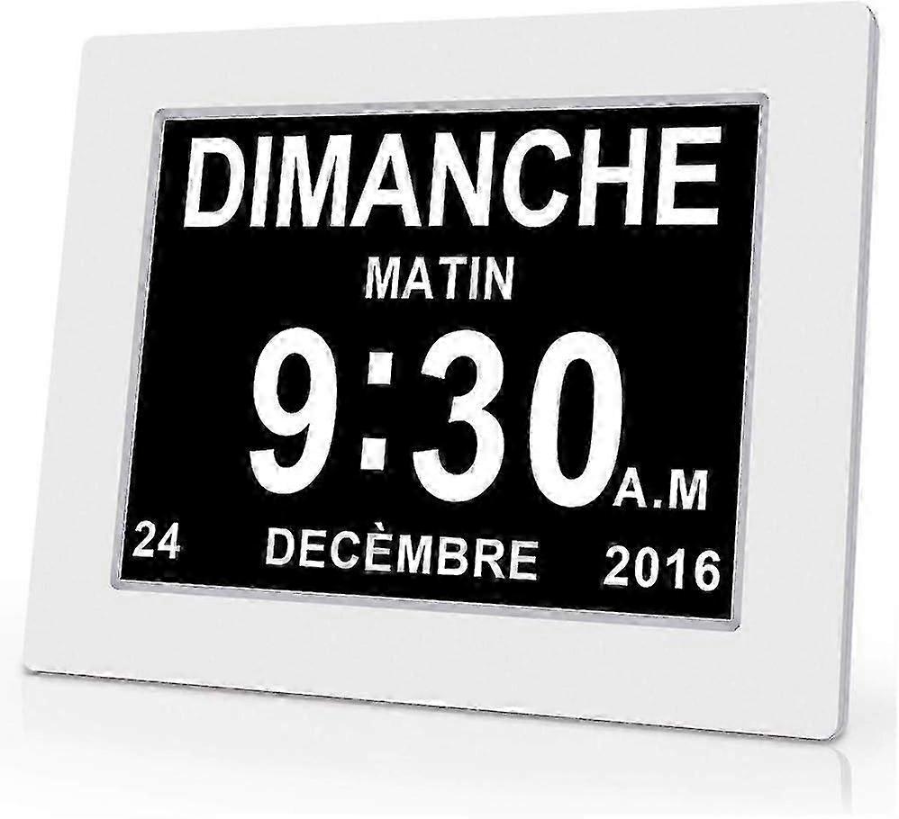 8" LCD Digital Clock Calendar with Date, Day and Time | Alzheimer's Clock | It's for Parents, Grandparents and Kids-White
