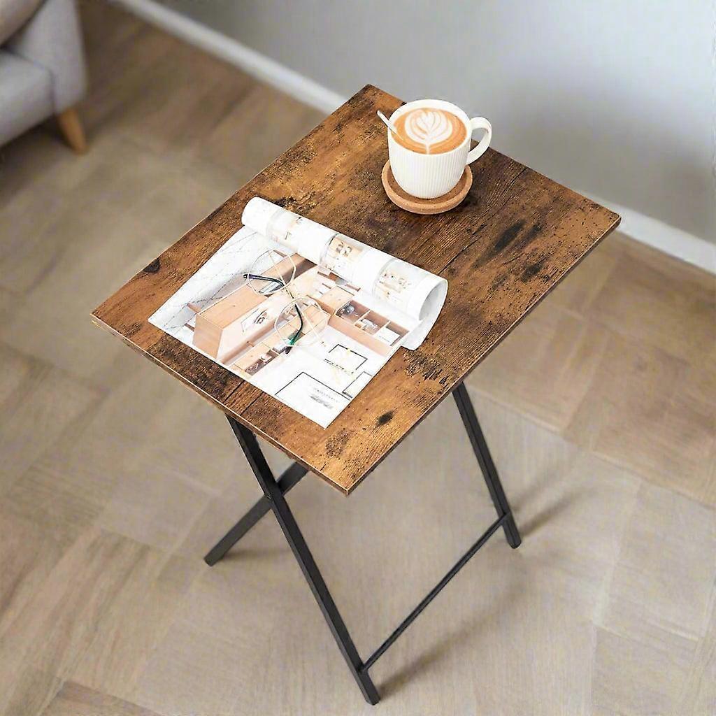 Folding Side Table – Rustic Brown Industrial Tray Table For Sofa Or Couch