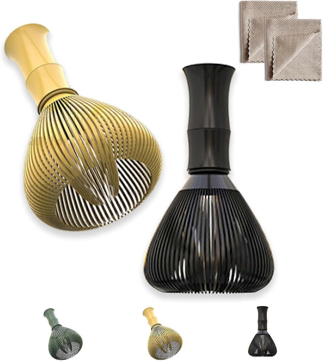 Fouet à matcha en silicone, fouet à matcha en résine, brosse Chasen en résine de qualité alimentaire pour thé vert matcha avec support pour fouet (2 pièces (jaune + noir))