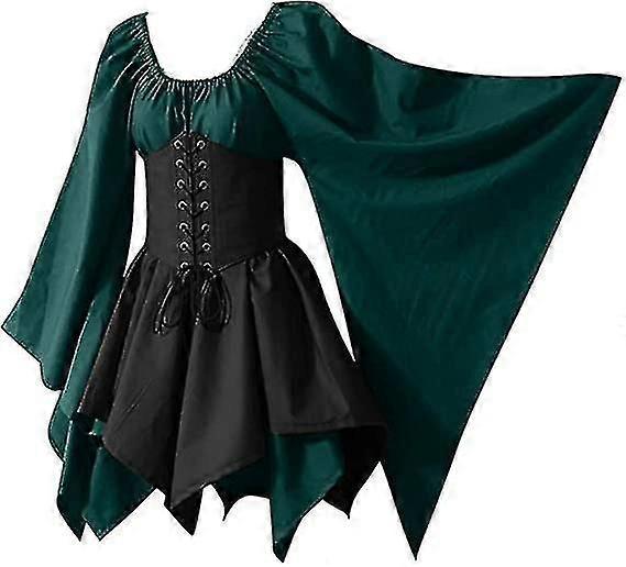 女性の中世ルネッサンス衣装海賊コルセットドレス女性フレアスリーブ伝統的なアイルランドのショートドレスAA