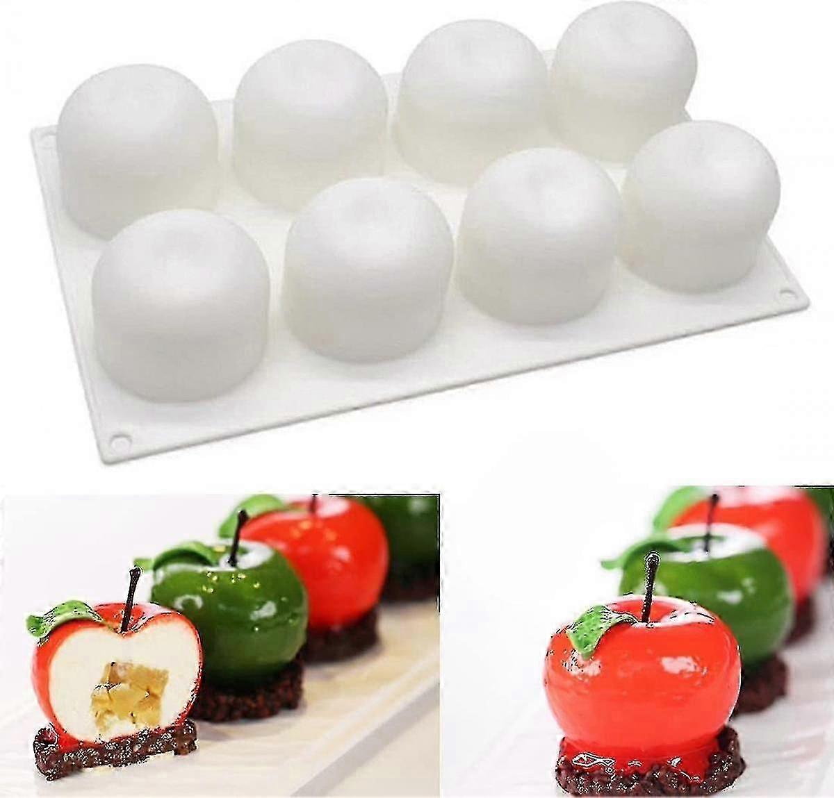 8キャビティアップルシェイプシリコンケーキモールド、カップケーキペストリーデザートムース用3Dシリコンベーキングモールド