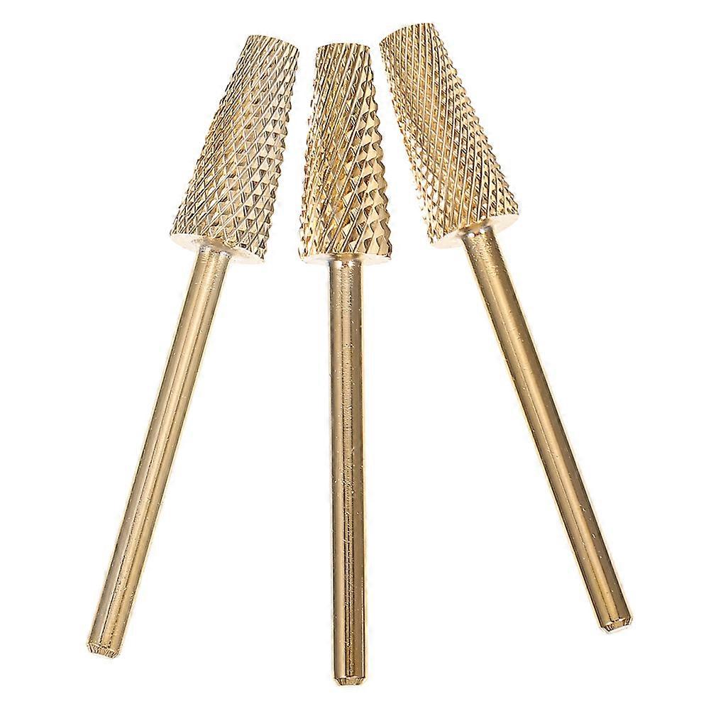 Nail Drill Bits Golden Cone-Shaped for Polishing 3Pcs Manicure Tools