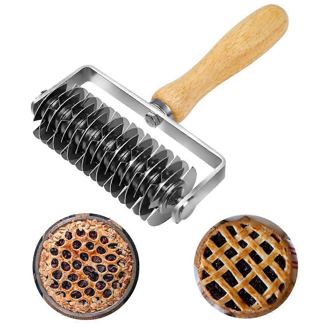 Stainless Steel Lattice Roller Nonstick Pastry Crust Cutter with Ergonomic Handle for Baking