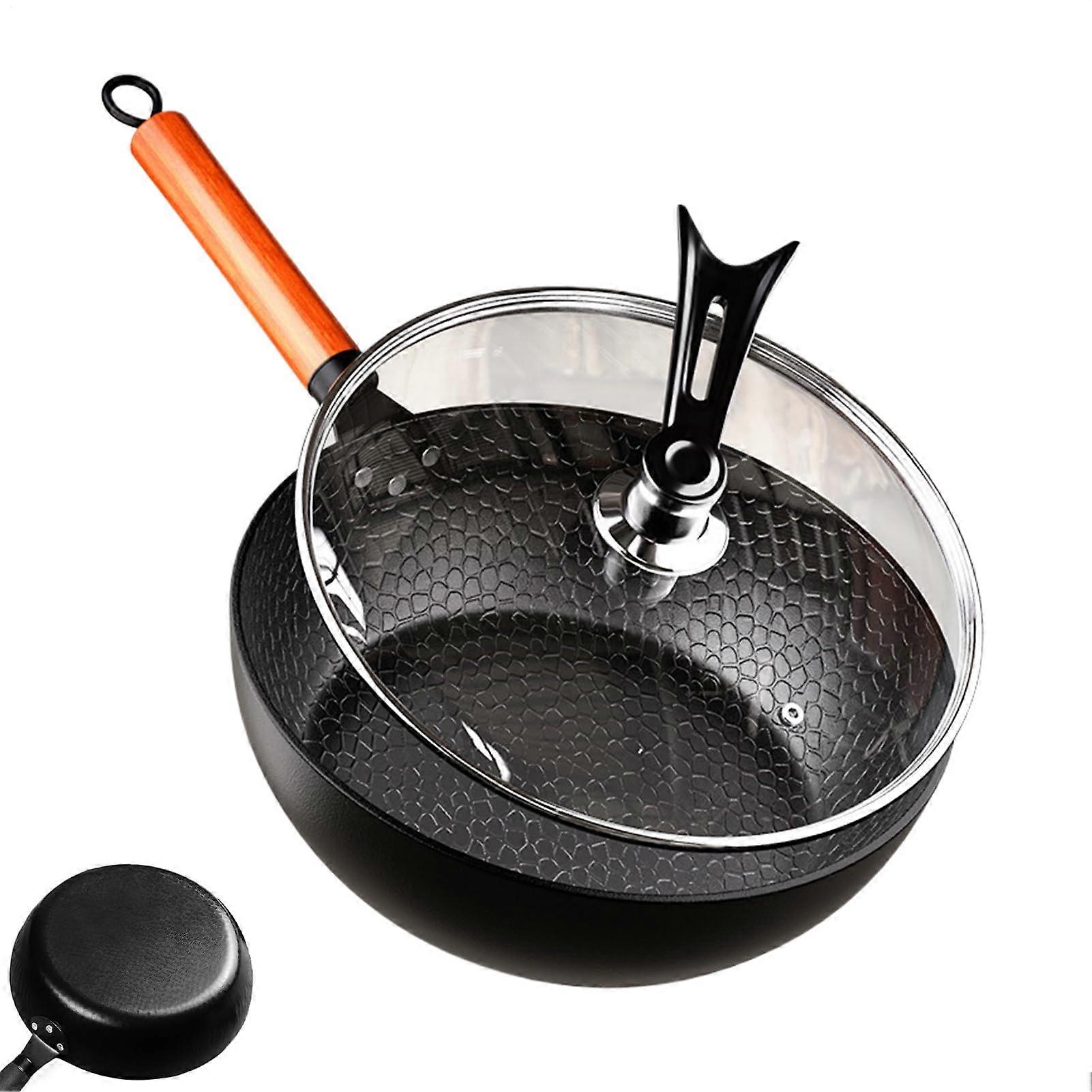 Cast Iron NonStick Frying Pan with Lid, Hammered Cookware for Induction, Baking, Camping, Picnic, Family Cooking