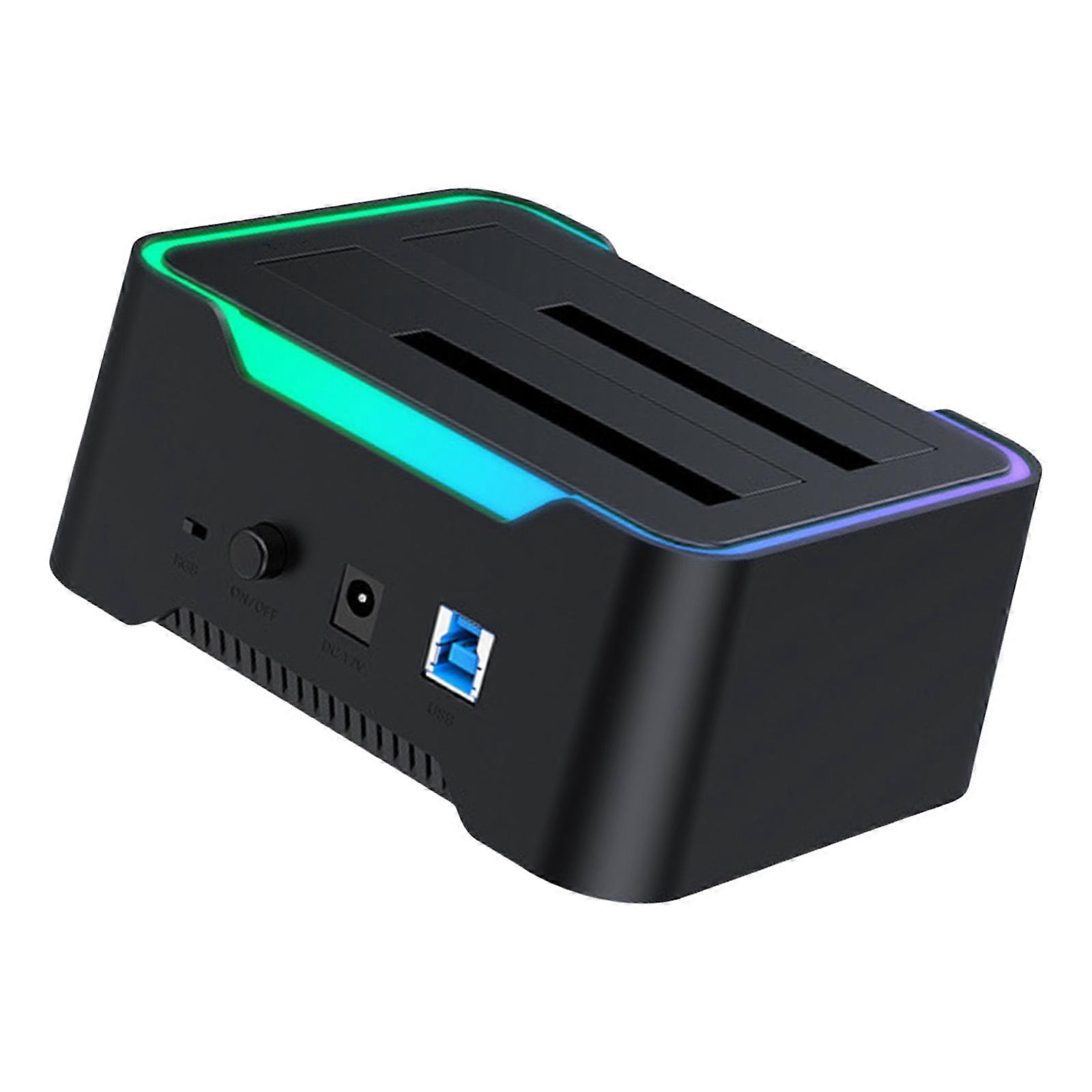 USB3.0 Double Bay Hard Drive Docking Station Base for 3.5 or 2.5inch Hard Disks Featuring Offline Cloning Multicolor