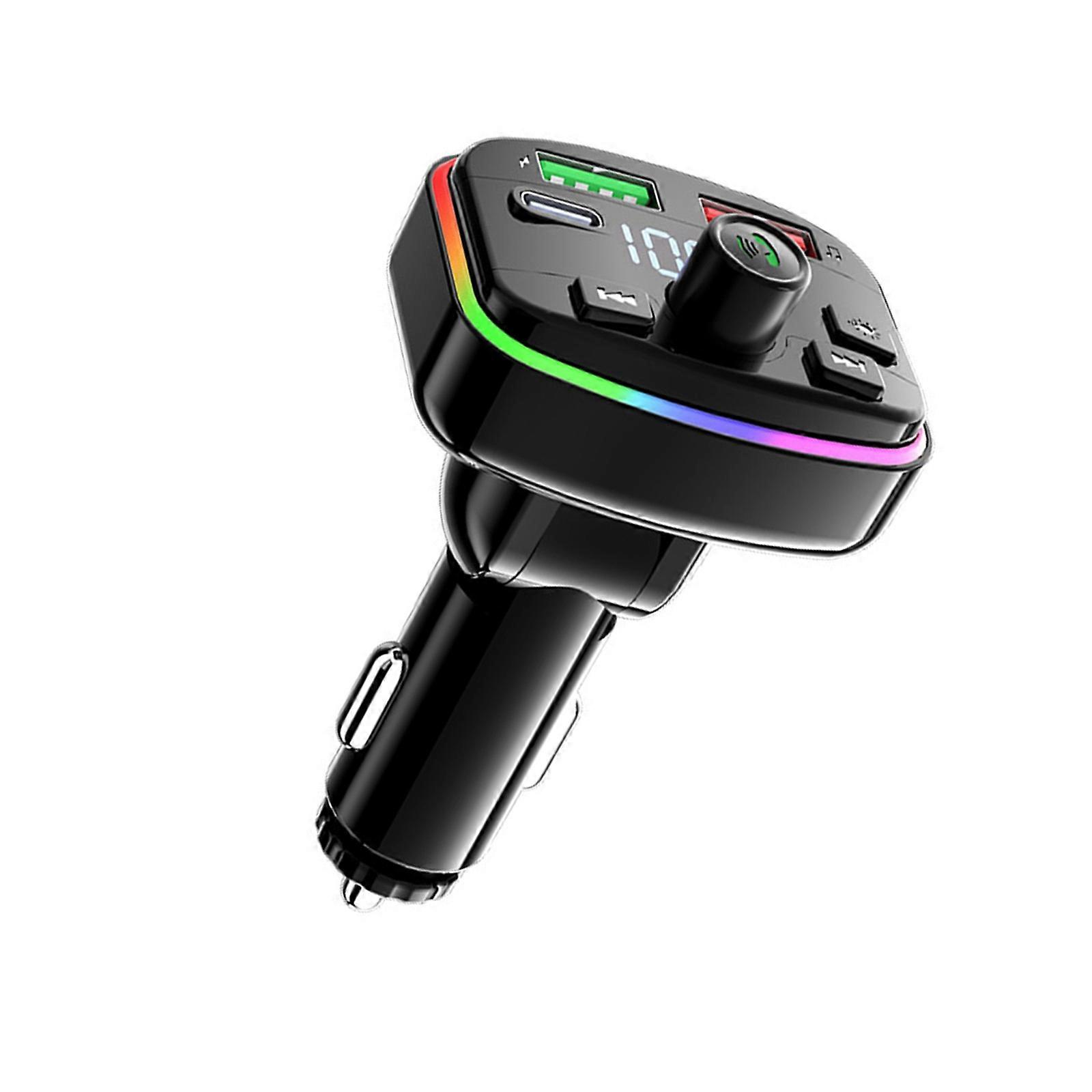 USB Car Charging Adapter for Vehicles Bluetooth-compatible 5.0 FM Radio Transmitter Fast Charging LED Lighting Support Multicolor