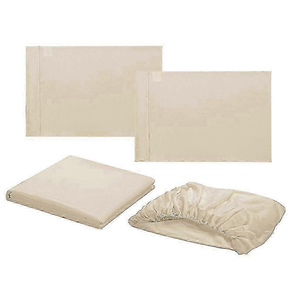 High-Quality 4-Piece Beige Bed Sheet Set - Deep Pocket Bedding for Full Size Mattress - Soft and Comfortable Bedspread