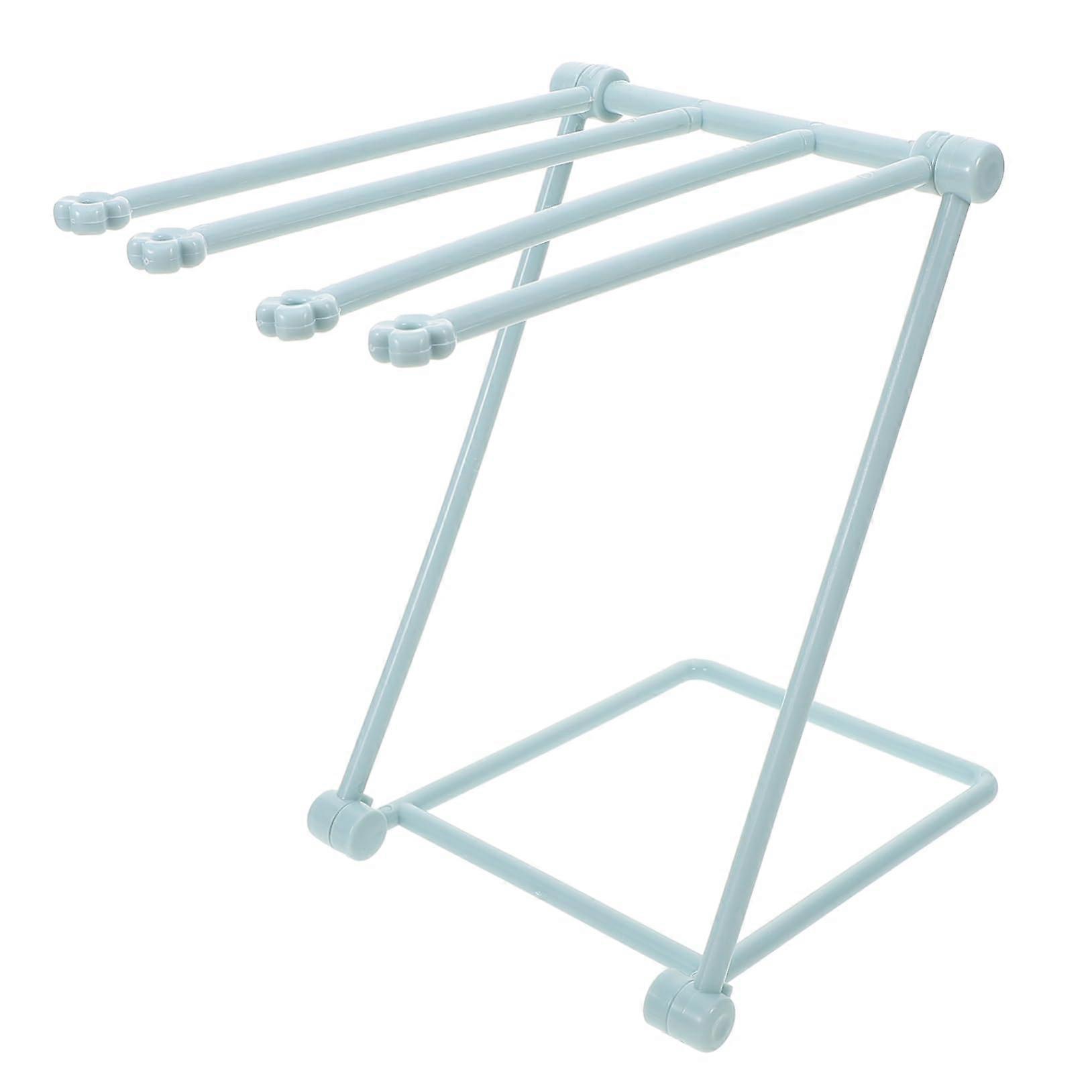 Foldable Vertical Towel Rack with Rods for Bathroom and Kitchen Space Saving Light Blue