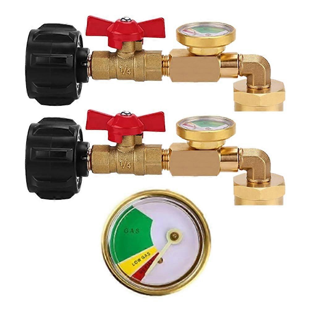 Propane Refill Adapter with Gauge for 20lb to 1lb Tanks, Fast Transfer, Leakproof Brass, 2pcs