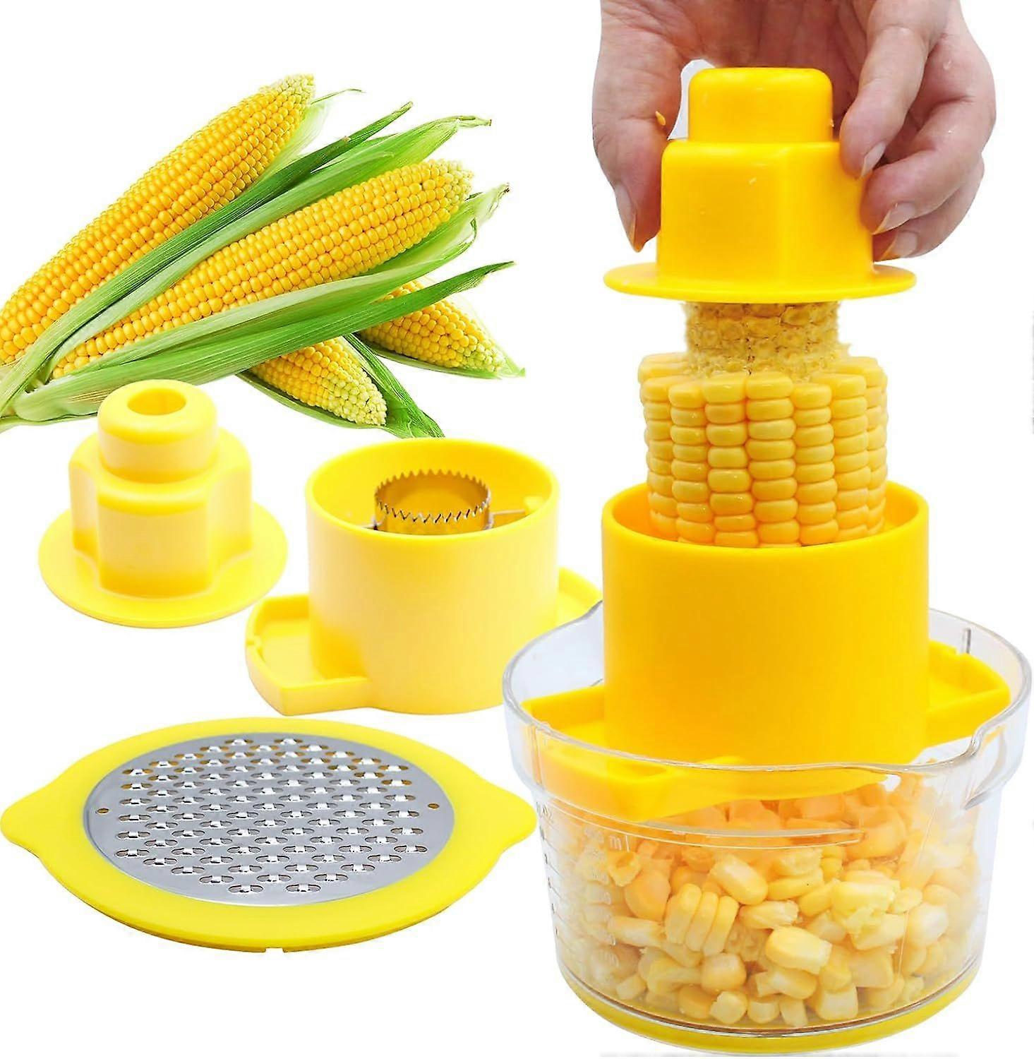 Multifunction Corn Cob Stripper Set  With Bowl, Quick Kernel Cutter & Grinder, Non-Slip Base Kitchen Tool