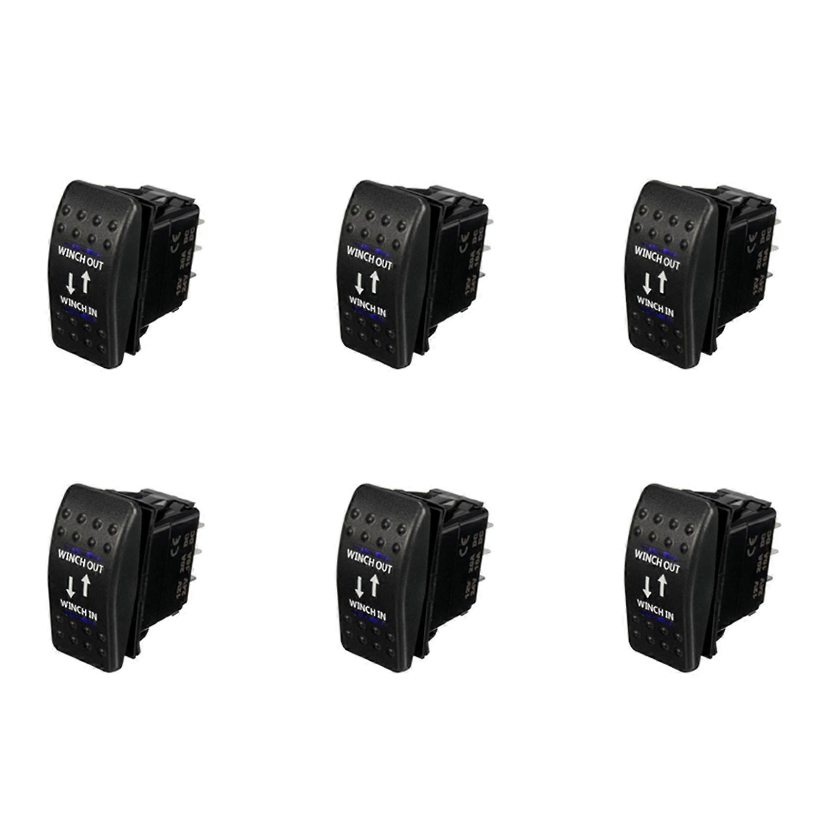6X 12V 20A Winch in Winch Out ON-OFF-ON Rocker Switch 7 Pin LED Blue