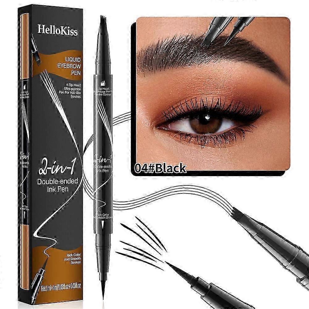 Hellokiss Liquid Eyebrow Pen,2 In 1 Dual-ended Natural 4 Fork Tip Liquid Eyebrow