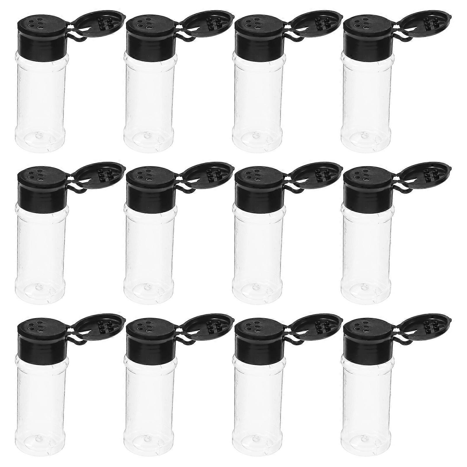 Plastic Spice Jar Bottle with Black Screw Lids for Kitchen 30Pcs Containers