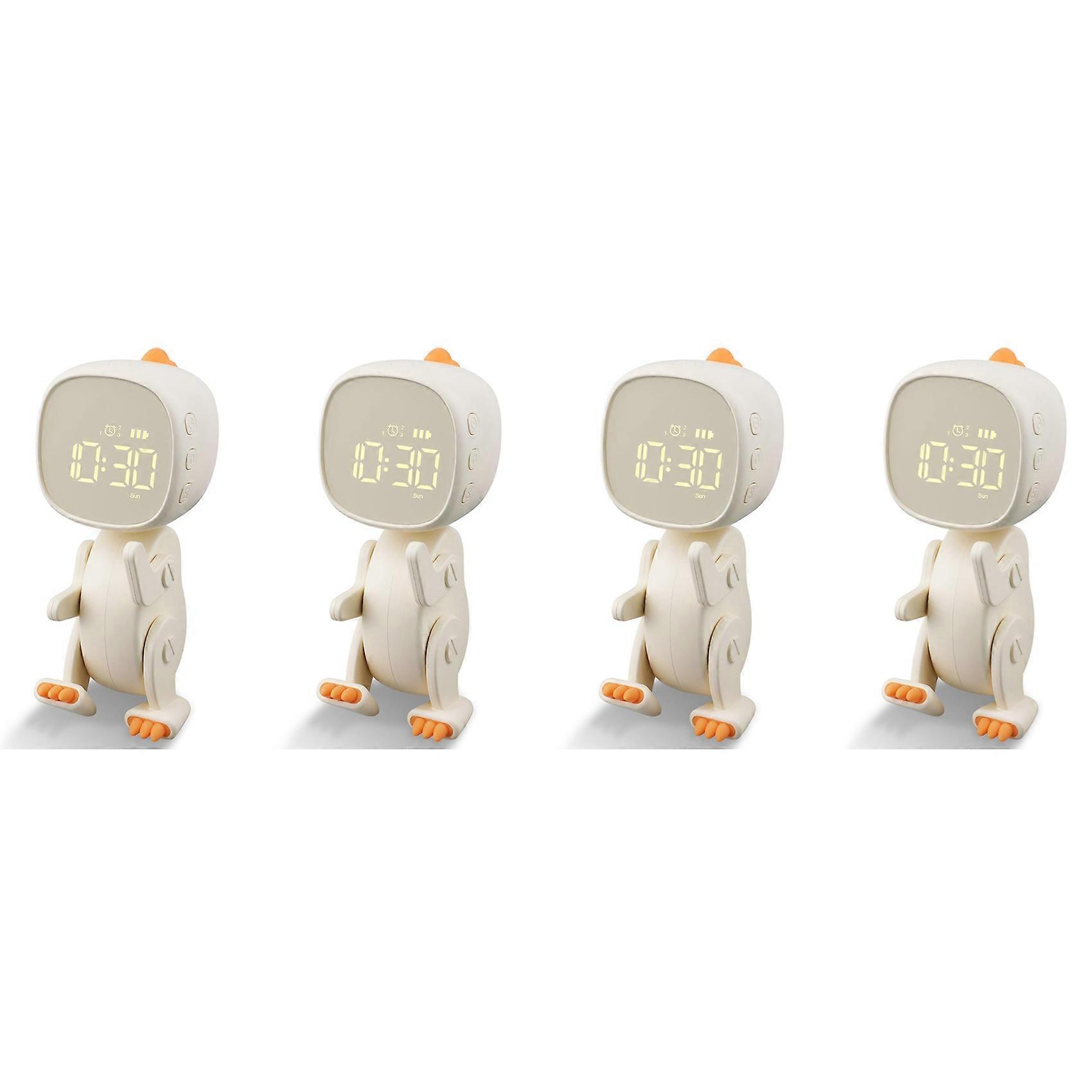 4X Children'S Digital Alarm Clock, Three Alarms, Dinosaur Alarm Clock with Variable Shape, Night Light Timer Beige