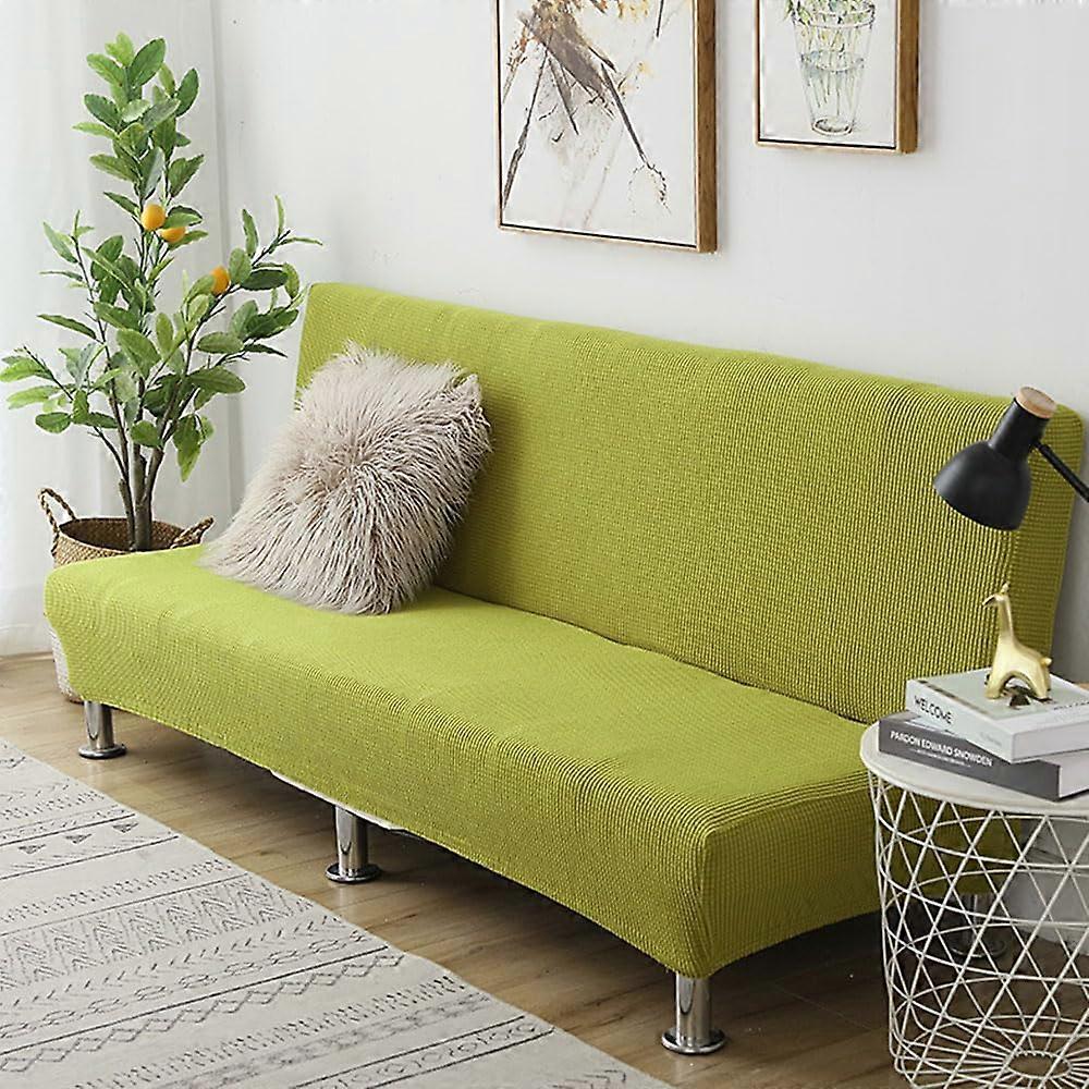 Futon Sofa Cover Large Green Stretch Armless Slipcover with Elastic Bottom Pet Friendly Washable