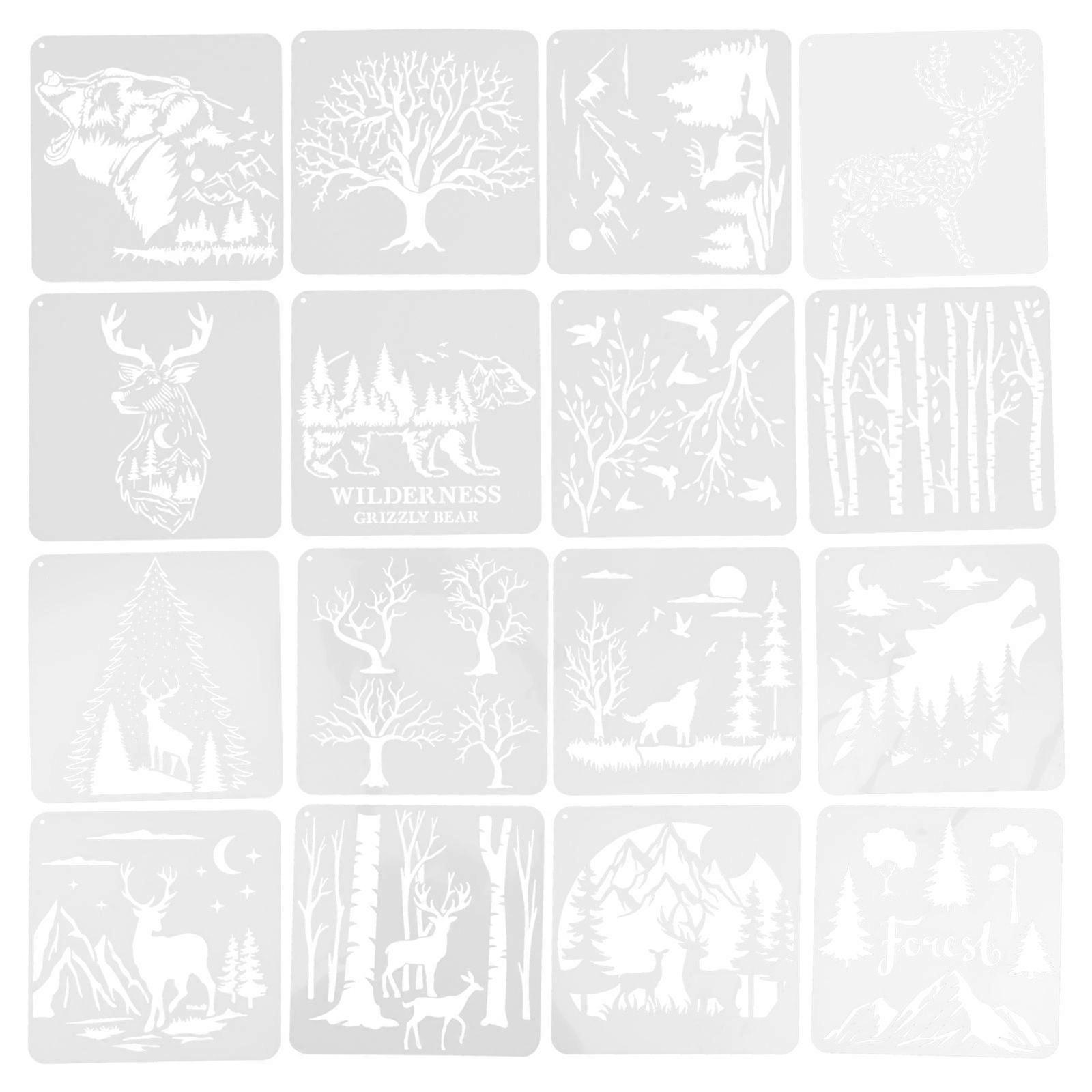 16pcs Christmas Element Pattern Stencils Decorative Spray Stencils Graffiti Stencils
