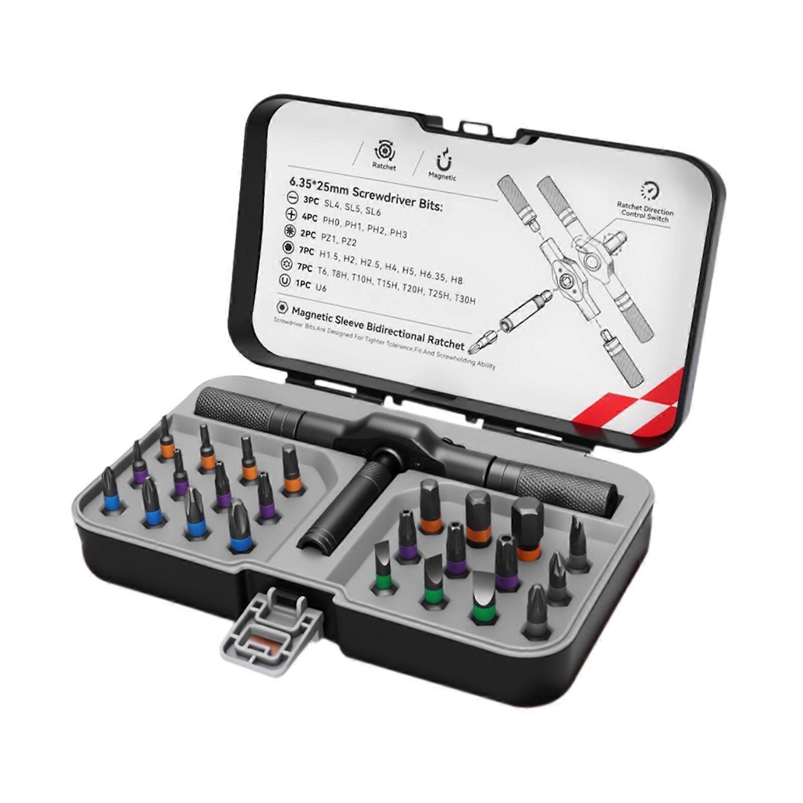 DIY Ratchet Screwdriver Kit, Multi Bit Ratcheting Screwdriver Set for