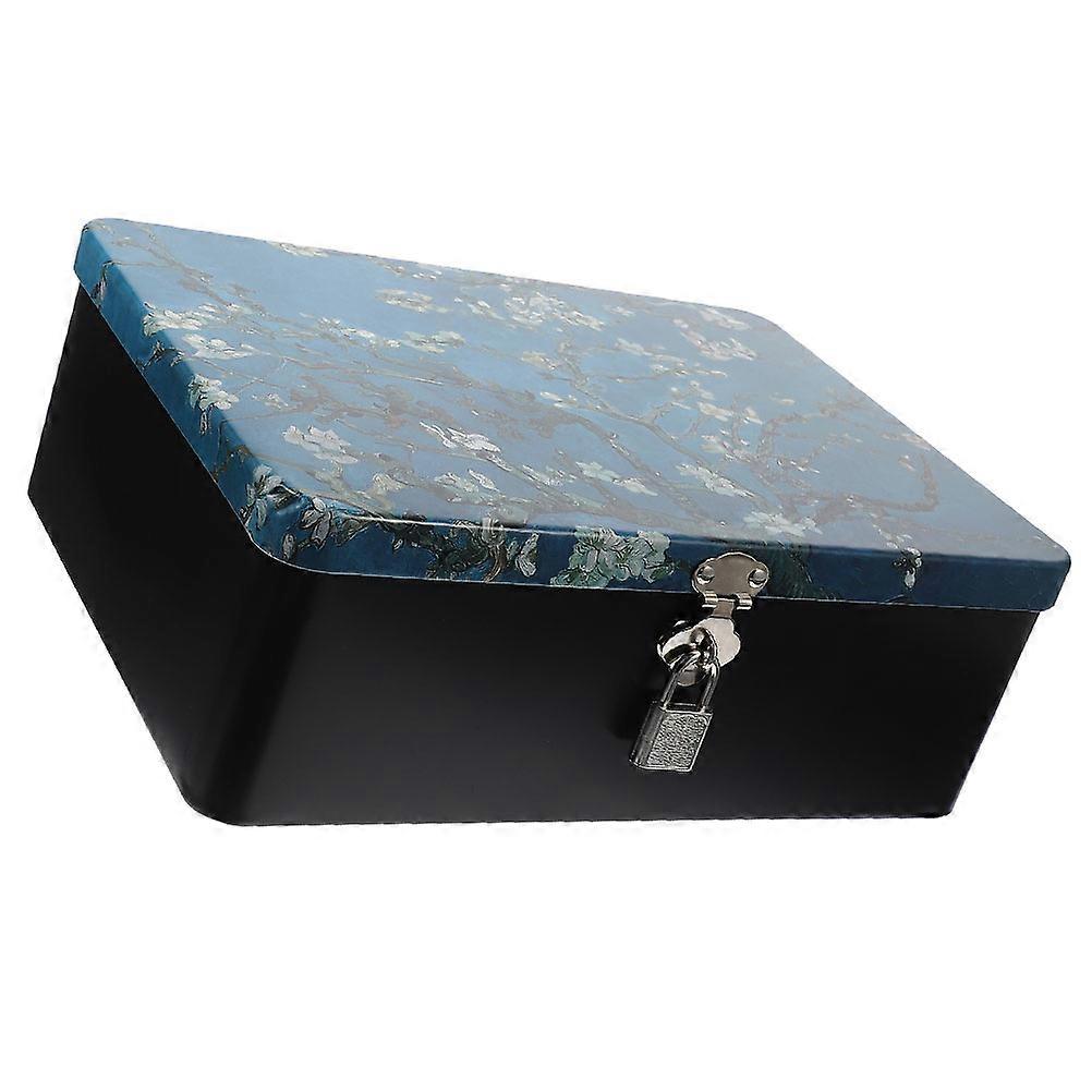 Tinplate Box with Lock for Storage Black Desktop Storage Box