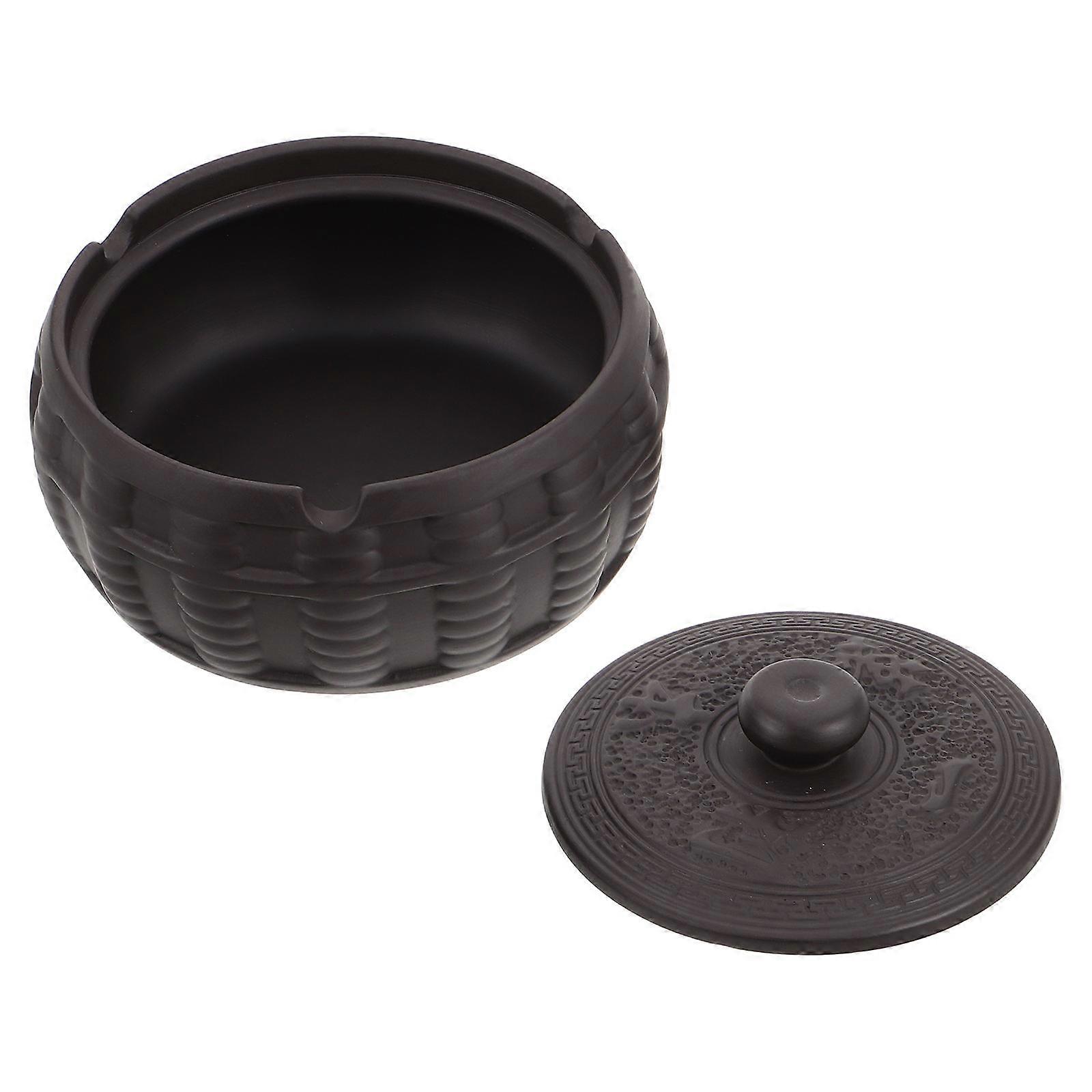 Ceramic Ashtray Dark Brown for Ash Containment 2Pcs Stylish Office Accessory