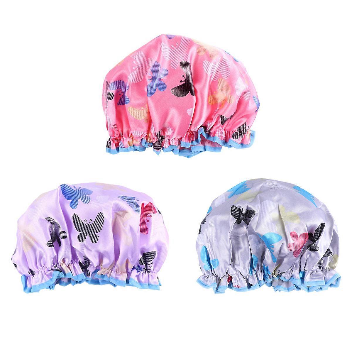 Waterproof Shower Cap Elastic Bathing Reusable Printed Caps for Adults 6Pcs
