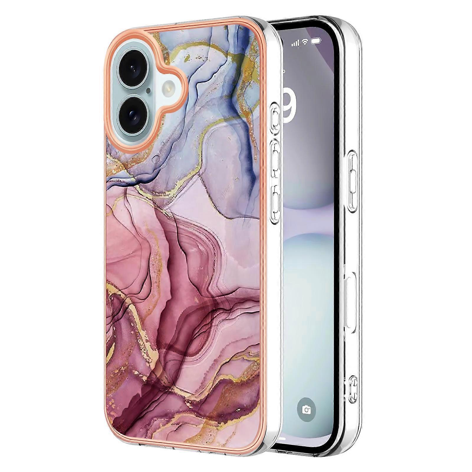 YB IMD Series-16 Style-E For iPhone 16 TPU Case Marble Pattern Electroplating Phone Cover