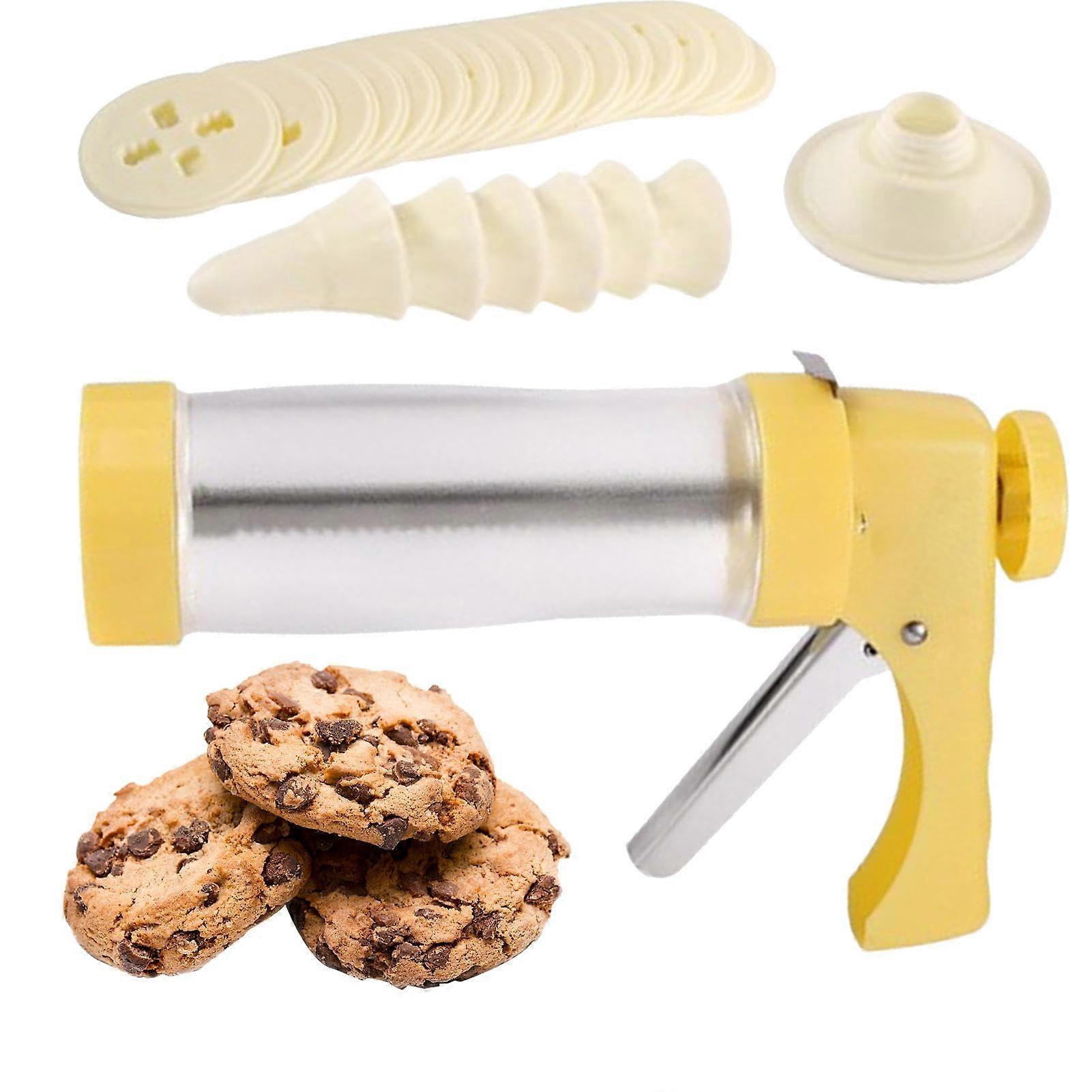 Stainless Steel Cookie Press with Discs and Icing Tips for Multiple Shapes and Creative Baking