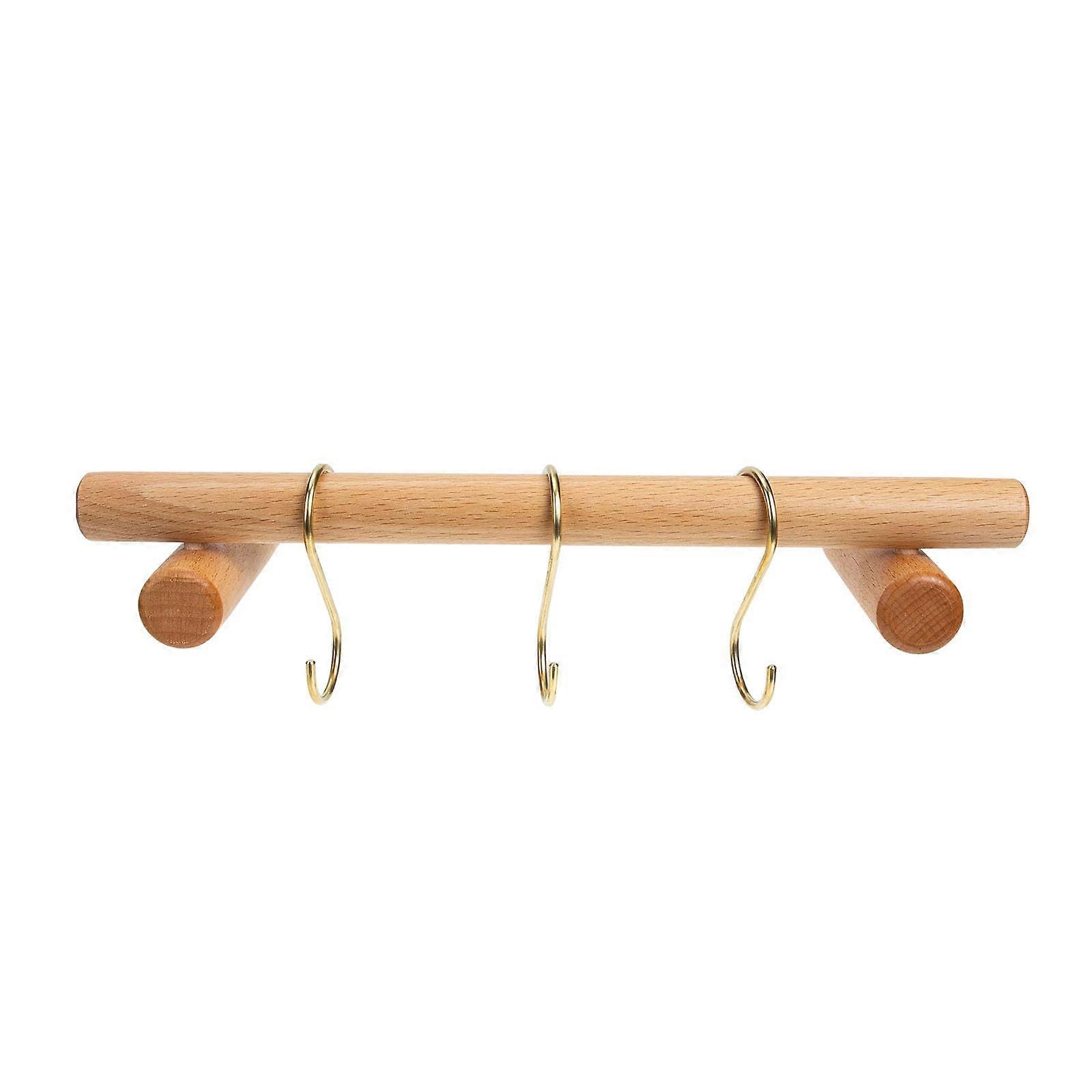 Solid Wood Wall Mounted Towel Rack with RustResistant Brass Hooks for Bathroom and Kitchen