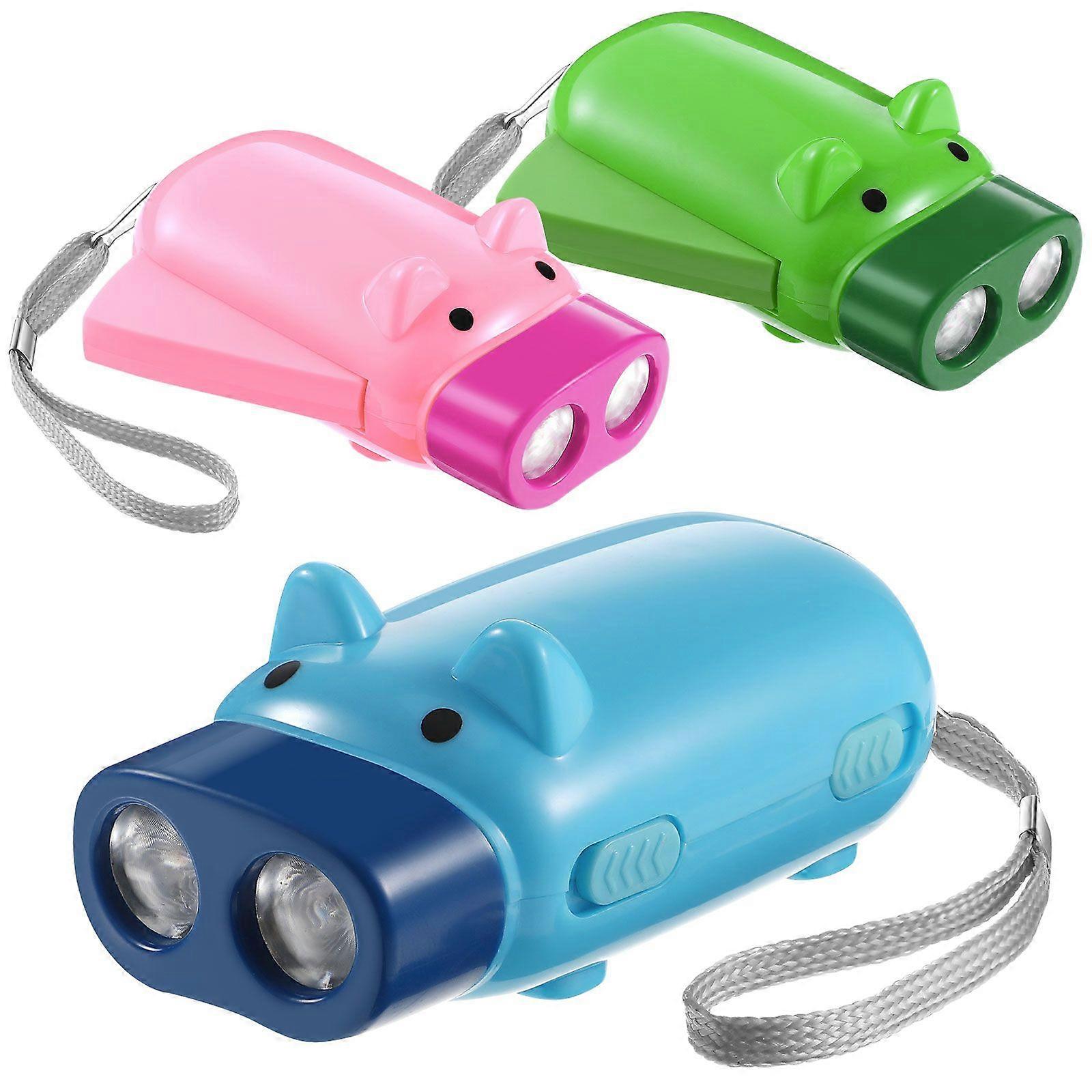 3 Pcs Cartoon Flashlights Hand Pressing Flash Lights Portable Pig Shaped Flashlights