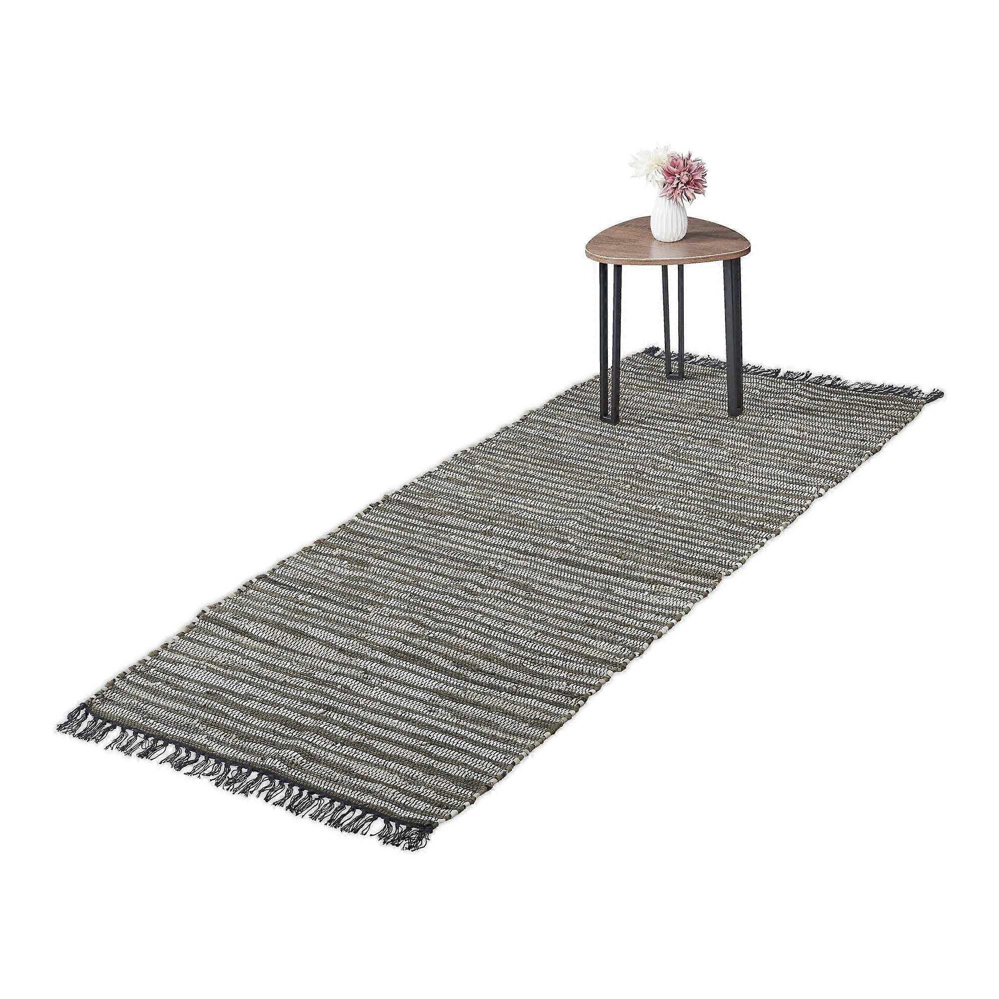 Trasmatta läder & bomull randigt