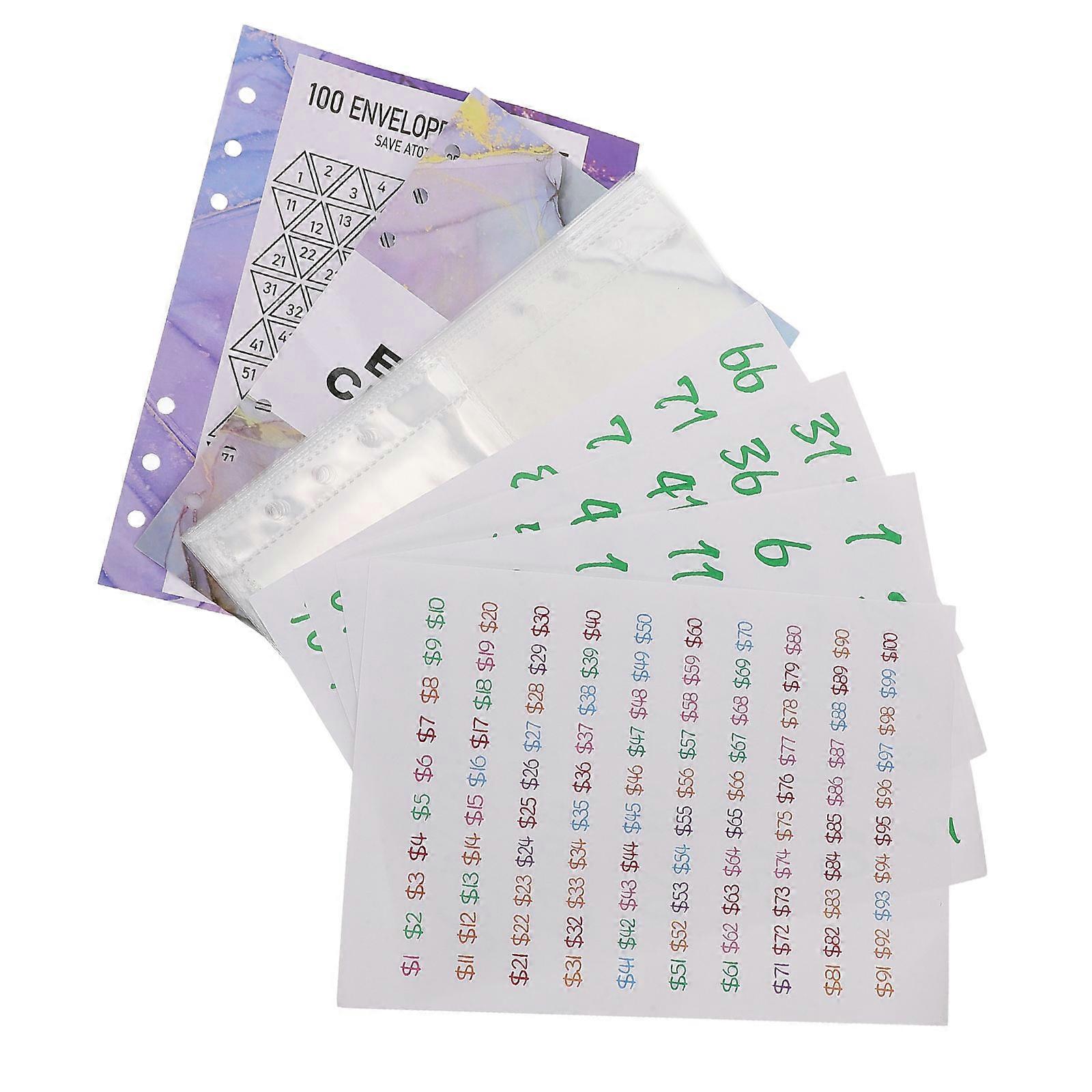 Money Binder Insert for Savings Challenge Insert 2Sets PVC Material Transparent