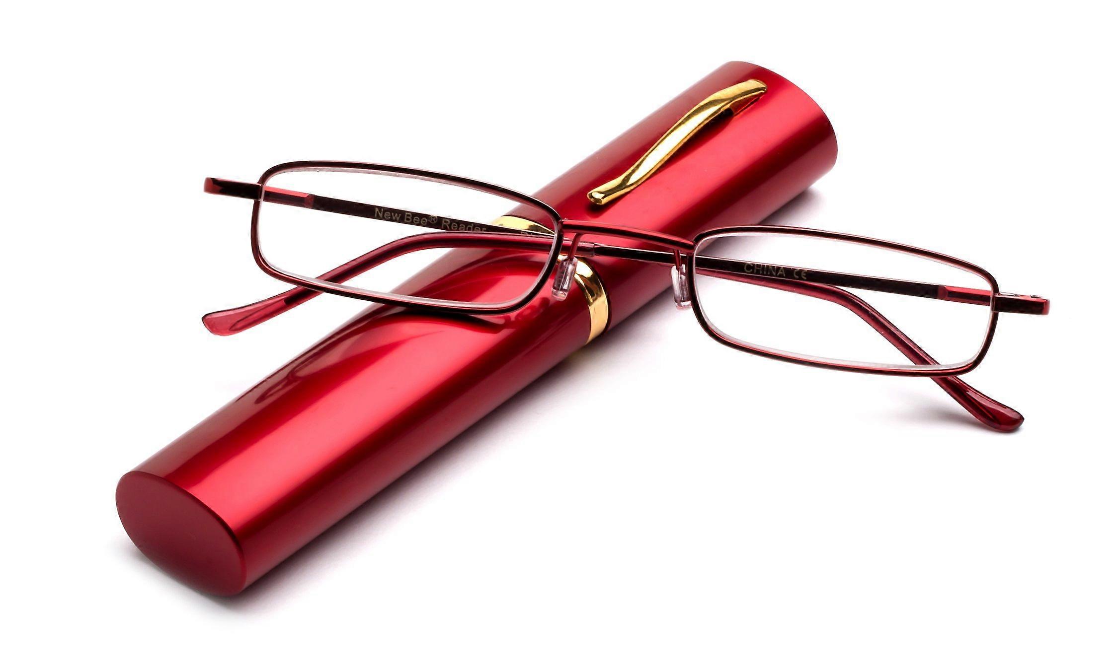 Red 3.25x Reading Glasses with Pocket Clip Case for Precision CloseUp Viewing