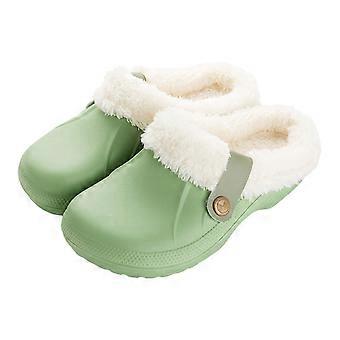 Willtoo Damen-Clogs mit Fellfutter, Memory-Schaum, warm und flauschig, wasserdicht, für drinnen und draußen, Grün, Größe 7,5