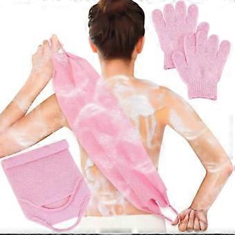 Exfoliating Nylon Back Scrubber & Gloves Set  Dual-Sided Body Washcloth for Deep Cleansing, Skin Smoothing & Shower Spa  Long Exfoliator for Hard