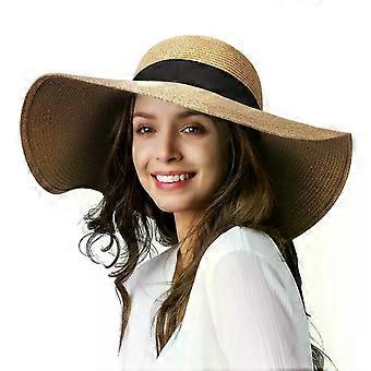 Women's Floppy Wide Brim Sun Hat - Foldable Roll-Up Straw Beach Hat with UPF 50