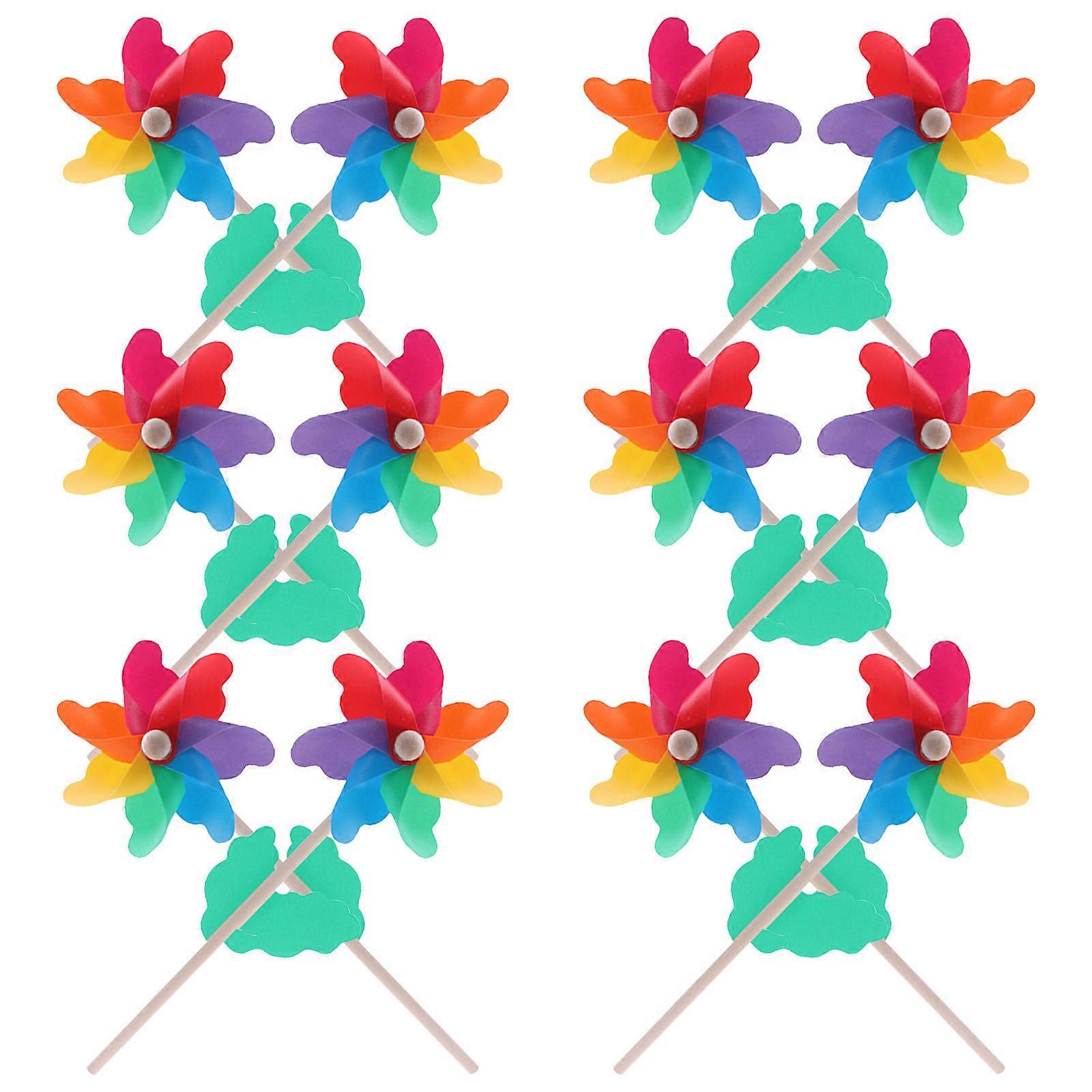 Garden Windmill Inserting Decor Assorted Color Plastic Windmill Shape Simple Style 12Pcs
